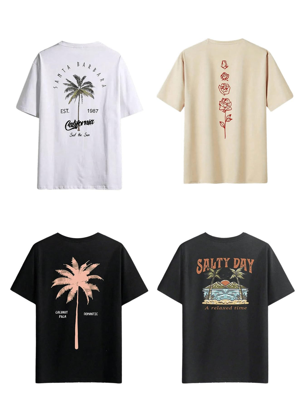 Men's 4 Piece Y2K Graphic Tees Short Sleeve Casual Crew Neck Summer Cool T-Shirts Top