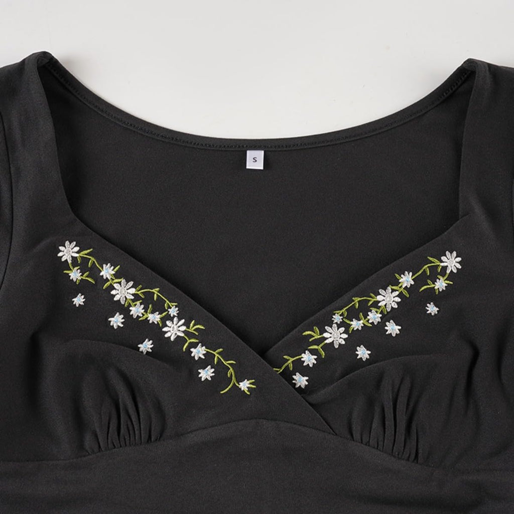 Y2k V Neck Floral Tops Women Fairy Grunge Vintage Long Sleeve Top 2000s Emo Graphic Cute Teen Girls Clothe