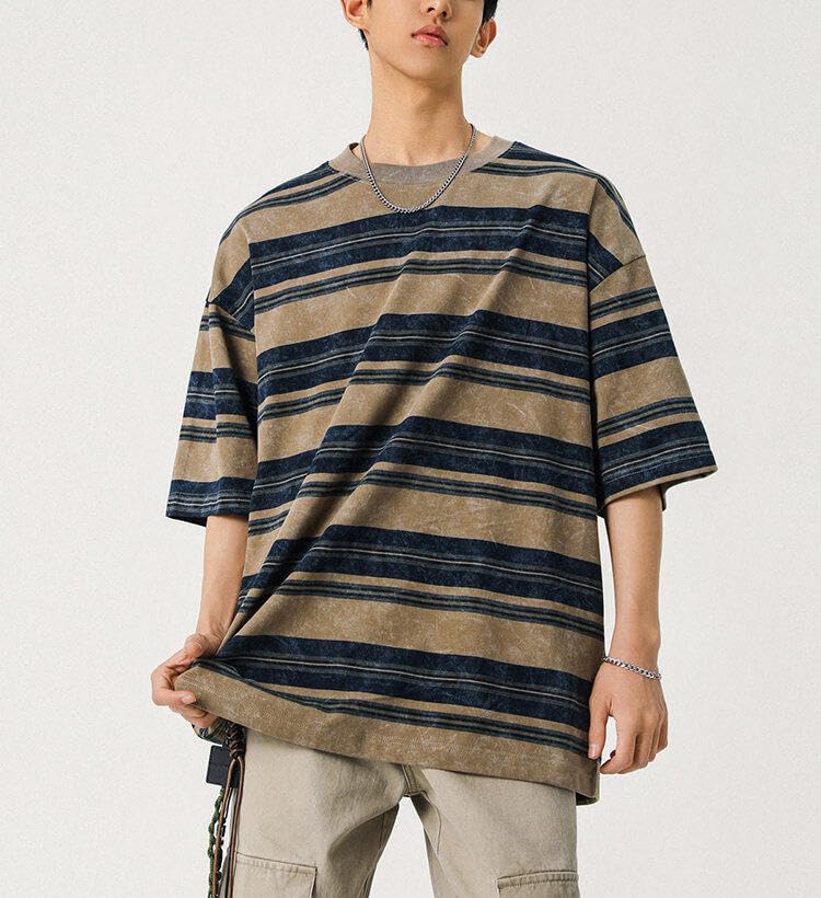 Men's Y2K Striped Baggy T-Shirt Alt Emo Summer Crewneck Short Sleeve Streetwear Top Harajuku Grunge Aesthetic Tees