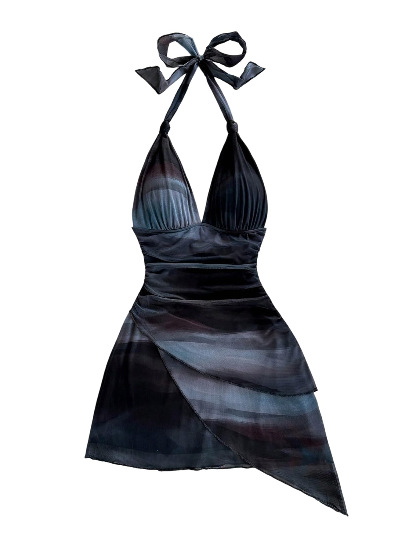 SOLY HUX Women's Y2K Summer Tie Dye Floral Print Halter Sexy Mini Dress Retro Backless Bodycon Birthday Dresses