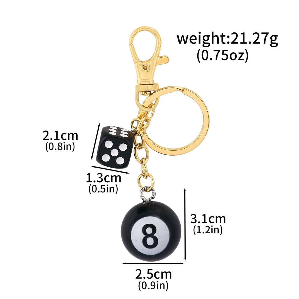 8 Ball Dice Charm Keychain - Cute Bag Purse Handbag Accessories - Y2K Aesthetic Key Chain for Women Men