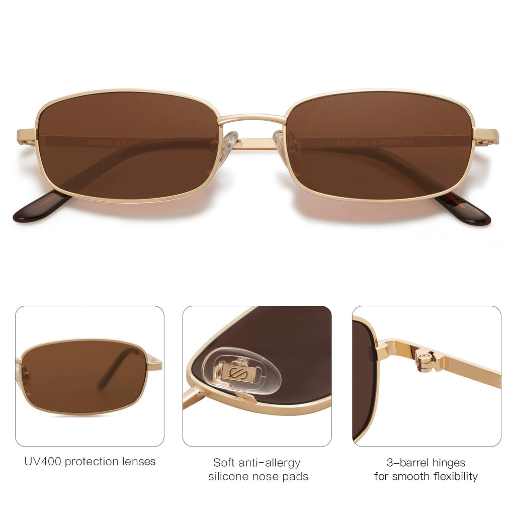 SOJOS Small Trendy Rectangle Sunglasses Womens Mens, Retro 80s 90s Y2k Chic Narrow Thin Skinny Sunnies SJ1187
