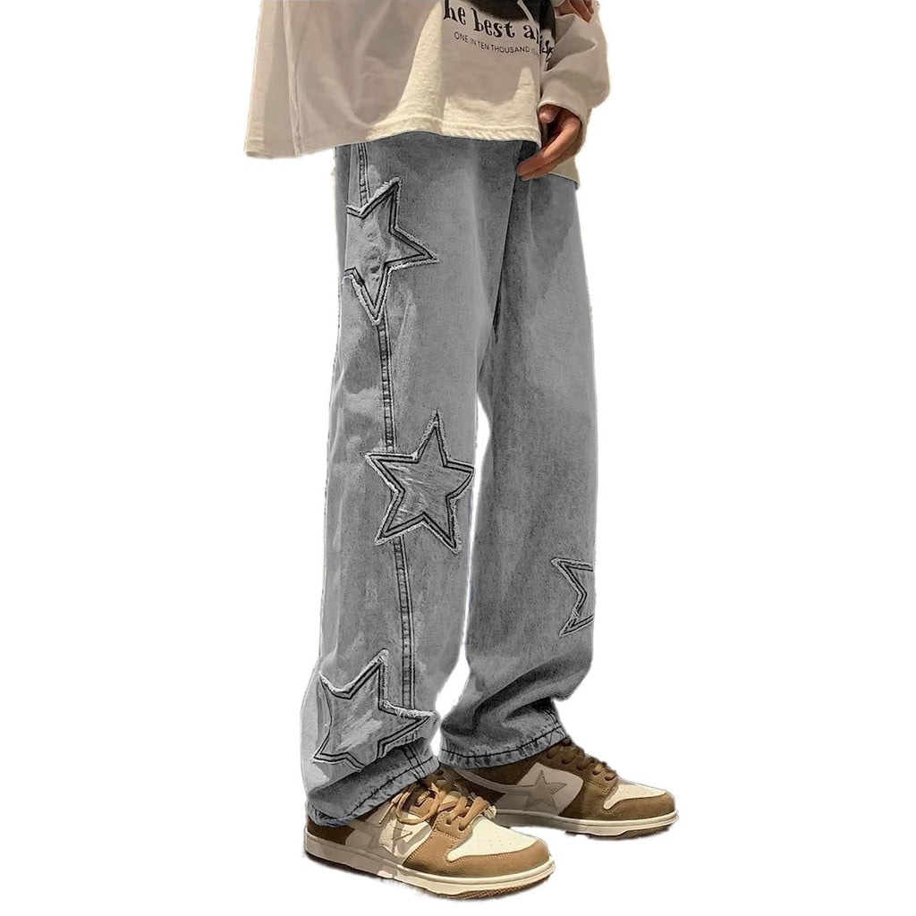 Mens Y2k Star Jeans High Waisted Hip Hop Streetwear Jeans Loose Baggy Embroidery Aesthetic Harajuku Denim Pants