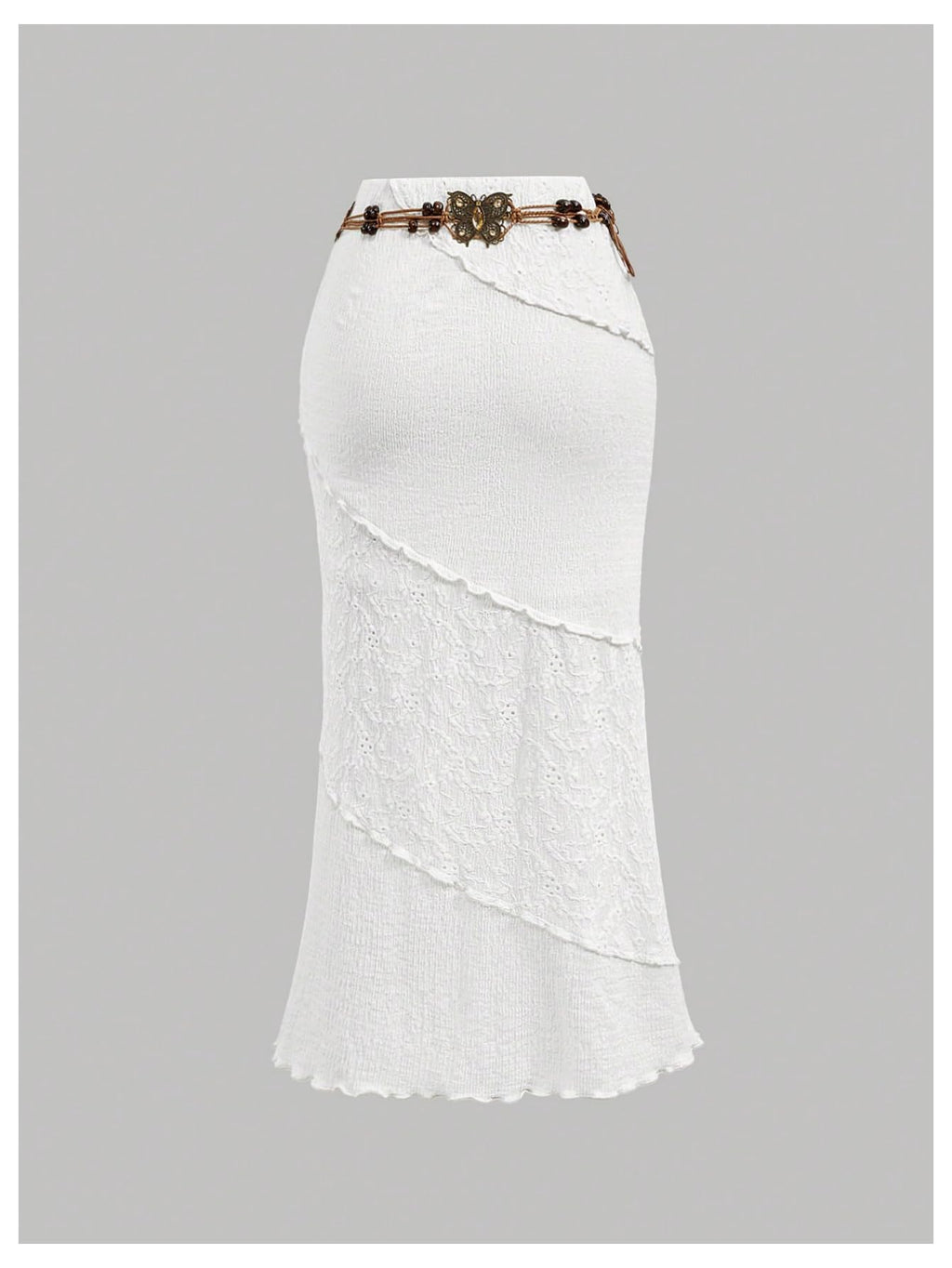 Milumia Women's Y2K Summer Boho Bodycon Long Skirts Crochet Knitted Lettuce Trim Midi Skirt with Belt
