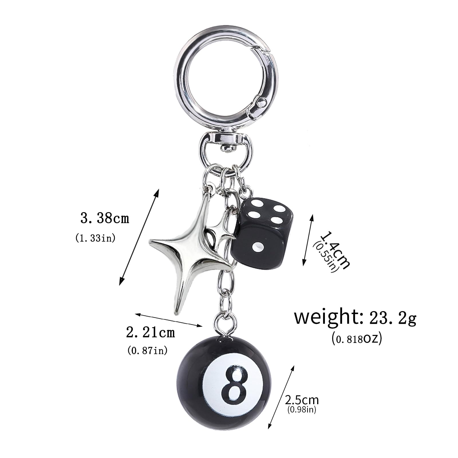 8 Ball Dice Charm Keychain - Cute Bag Purse Handbag Accessories - Y2K Aesthetic Key Chain for Women Men