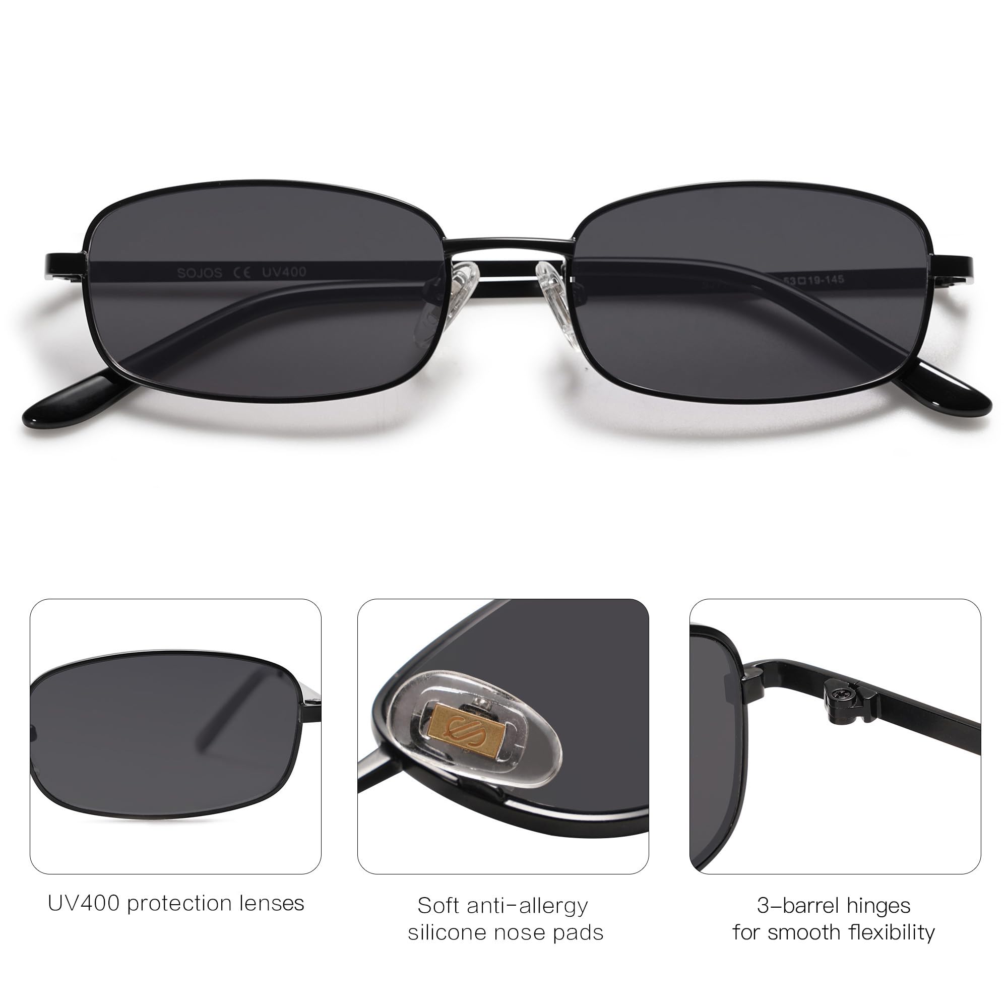 SOJOS Small Trendy Rectangle Sunglasses Womens Mens, Retro 80s 90s Y2k Chic Narrow Thin Skinny Sunnies SJ1187