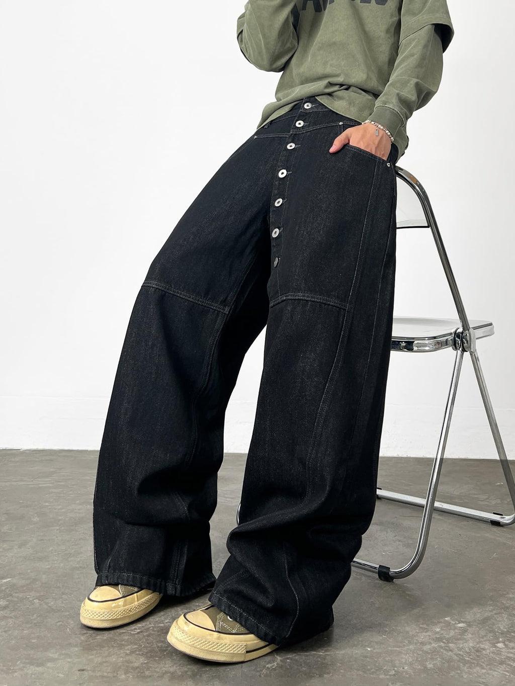 Mens Streetwear Hip Hop Baggy Jeans Wide Leg Skater Denim Pants Loose Long Trousers