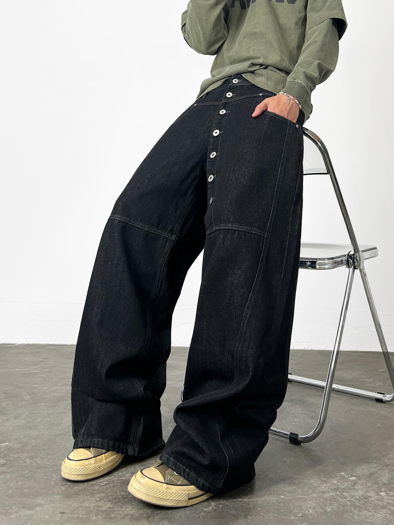 Mens Streetwear Hip Hop Baggy Jeans Wide Leg Skater Denim Pants Loose Long Trousers