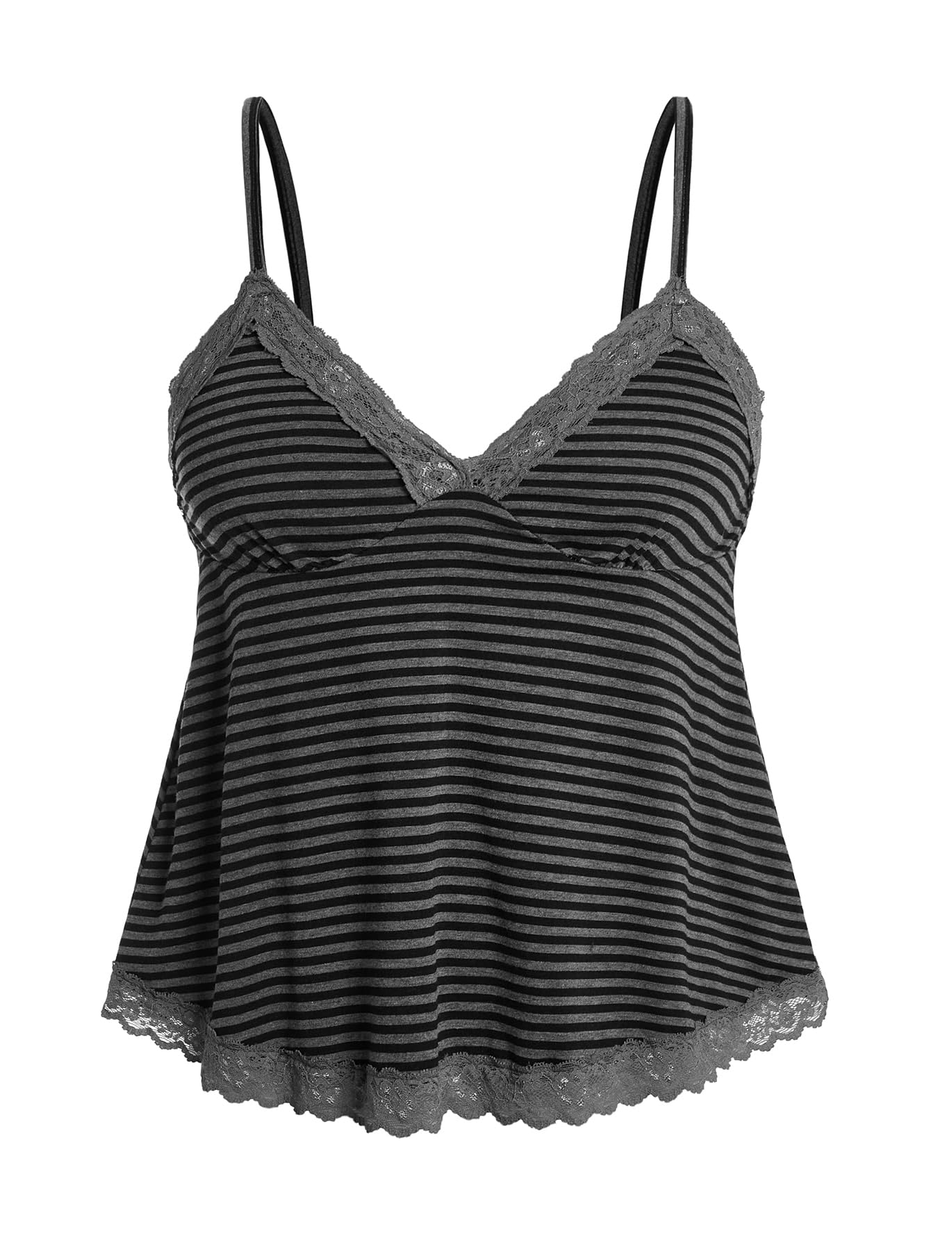 SOLY HUX Womens Y2K Lace Cami Sleeveless Striped Spaghetti Strap Camisole Gothic Babydoll Tops