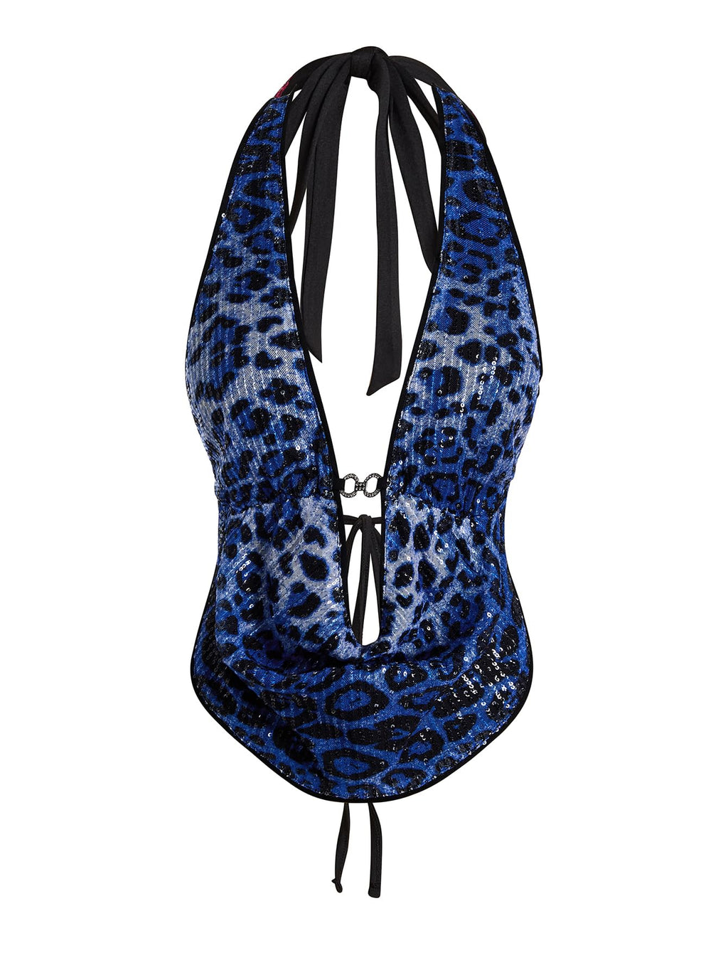 Verdusa Women's Cheetah Print Sequin Top Y2K Tie Back Corset Halter Going Out Crop Tops