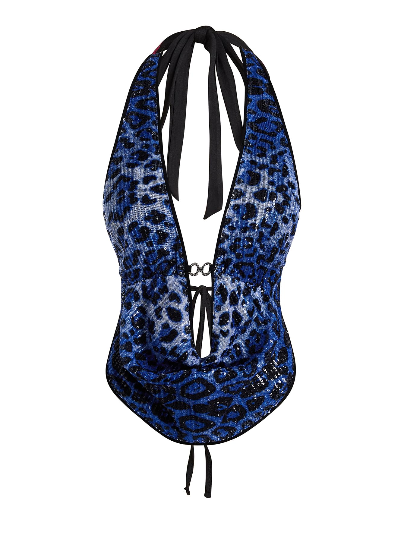 Verdusa Women's Cheetah Print Sequin Top Y2K Tie Back Corset Halter Going Out Crop Tops