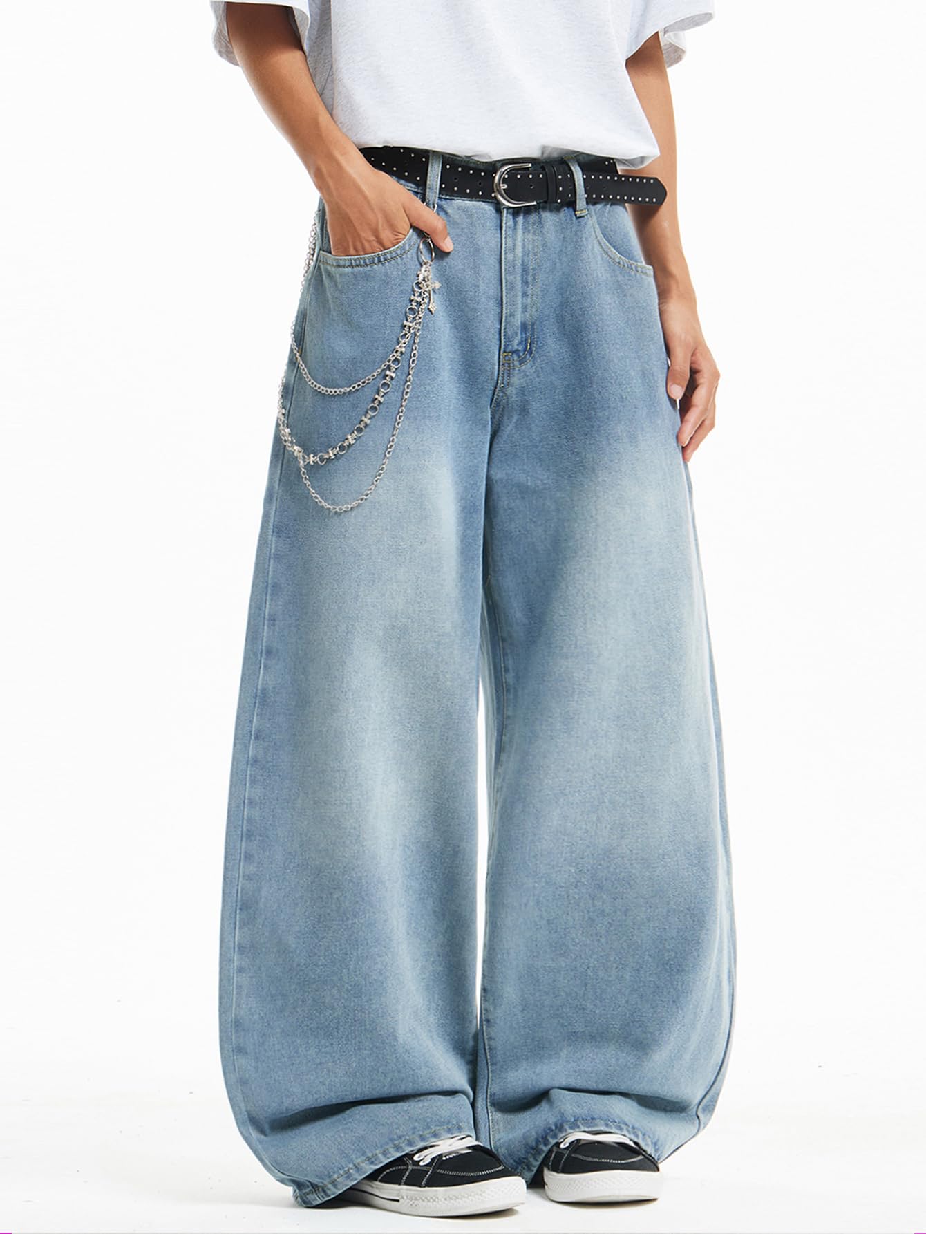 Mens Streetwear Hip Hop Baggy Jeans Wide Leg Skater Denim Pants Loose Long Trousers