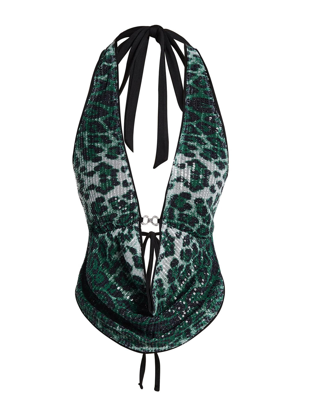 Verdusa Women's Cheetah Print Sequin Top Y2K Tie Back Corset Halter Going Out Crop Tops
