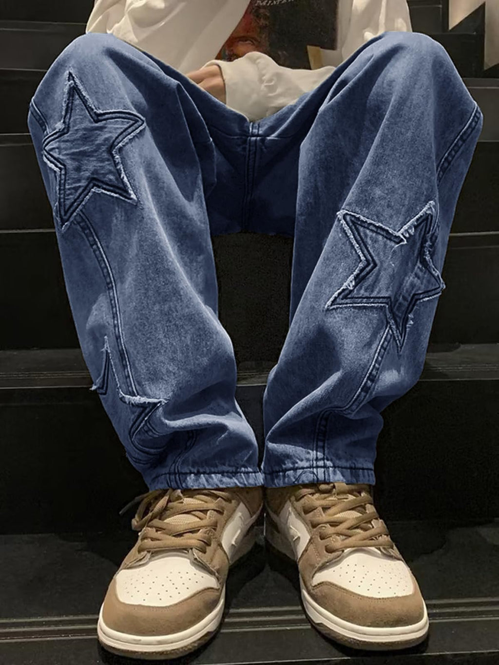 Mens Y2k Star Jeans High Waisted Hip Hop Streetwear Jeans Loose Baggy Embroidery Aesthetic Harajuku Denim Pants