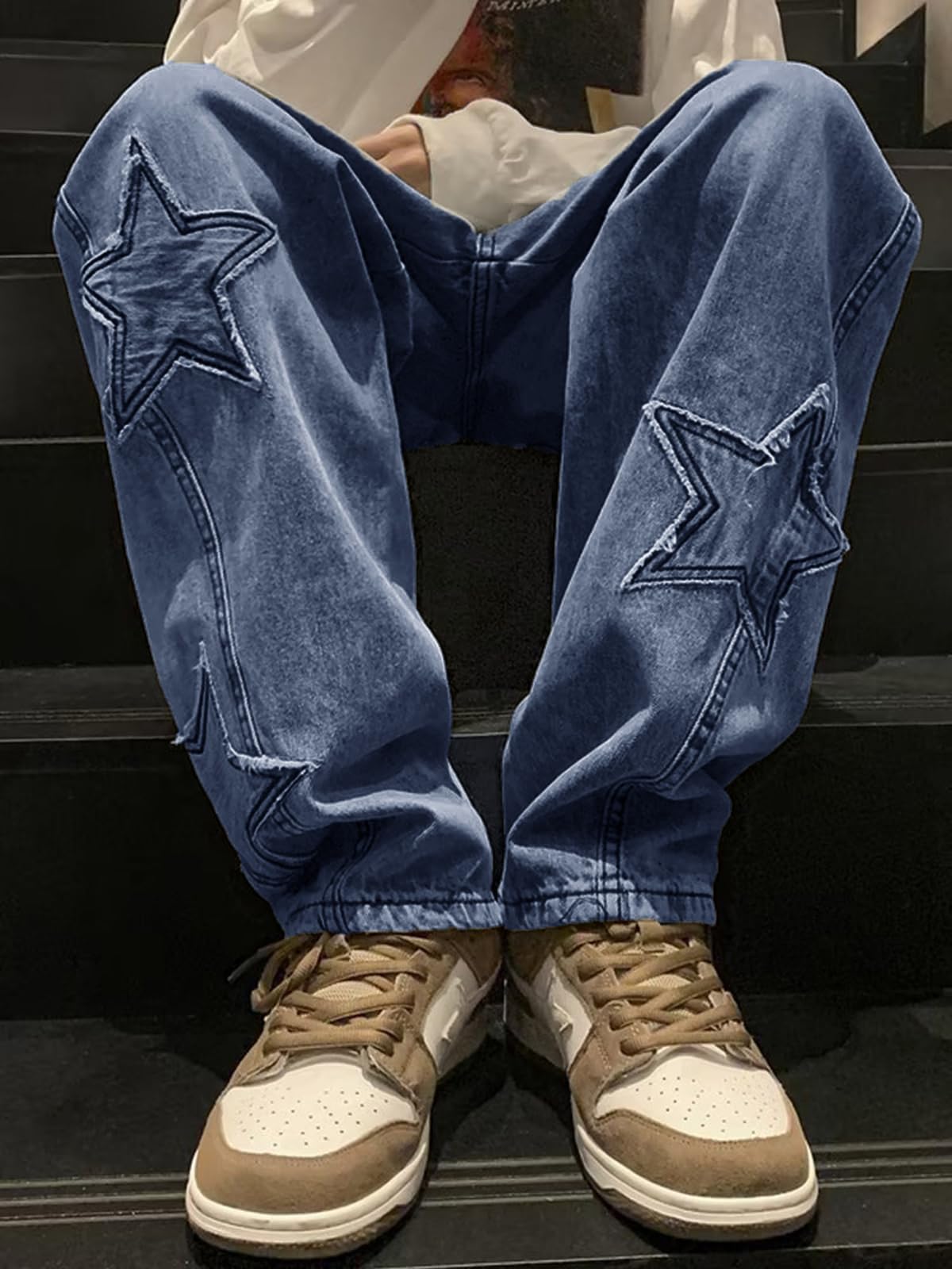 Mens Y2k Star Jeans High Waisted Hip Hop Streetwear Jeans Loose Baggy Embroidery Aesthetic Harajuku Denim Pants