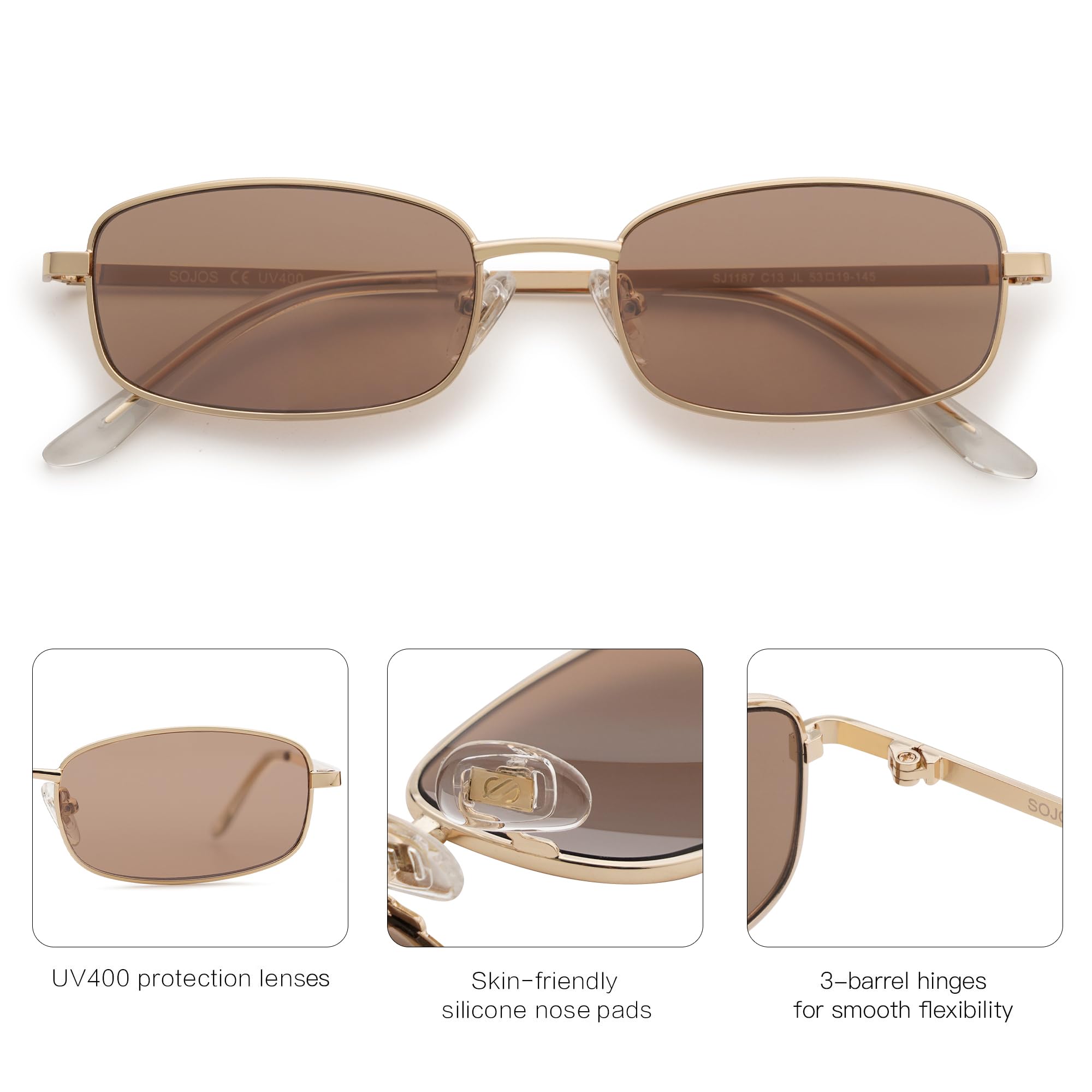 SOJOS Small Trendy Rectangle Sunglasses Womens Mens, Retro 80s 90s Y2k Chic Narrow Thin Skinny Sunnies SJ1187