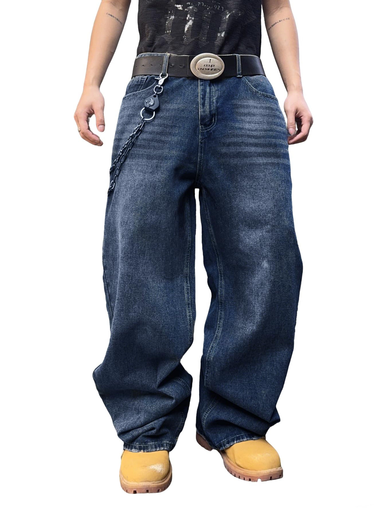 Mens Streetwear Hip Hop Baggy Jeans Wide Leg Skater Denim Pants Loose Long Trousers