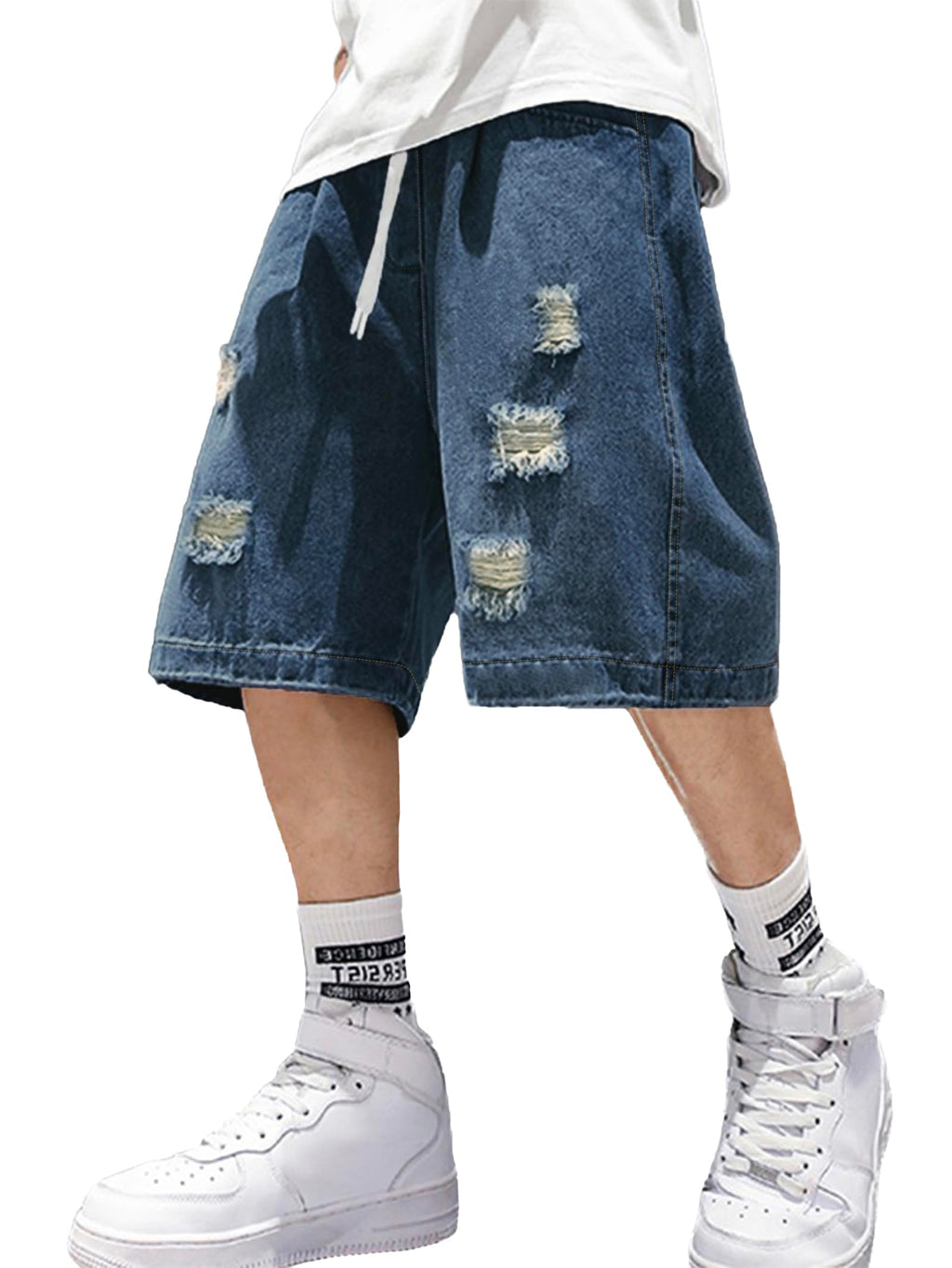 EMMIOL Baggy Jean Shorts Men, Y2k Jorts Cargo Ripped Elastic Waist, Mens Denim Shorts Comfy Casual Streetwear Summer