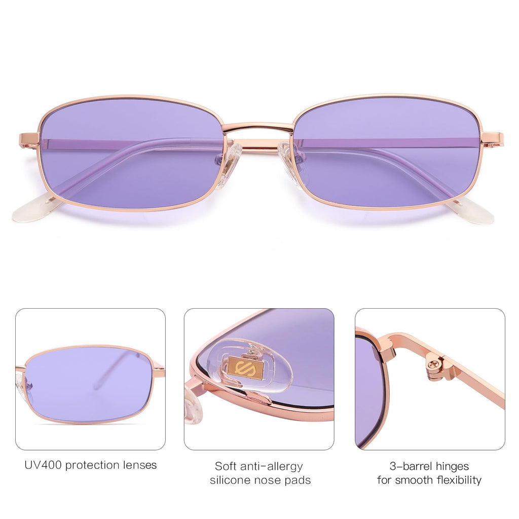 SOJOS Small Trendy Rectangle Sunglasses Womens Mens, Retro 80s 90s Y2k Chic Narrow Thin Skinny Sunnies SJ1187