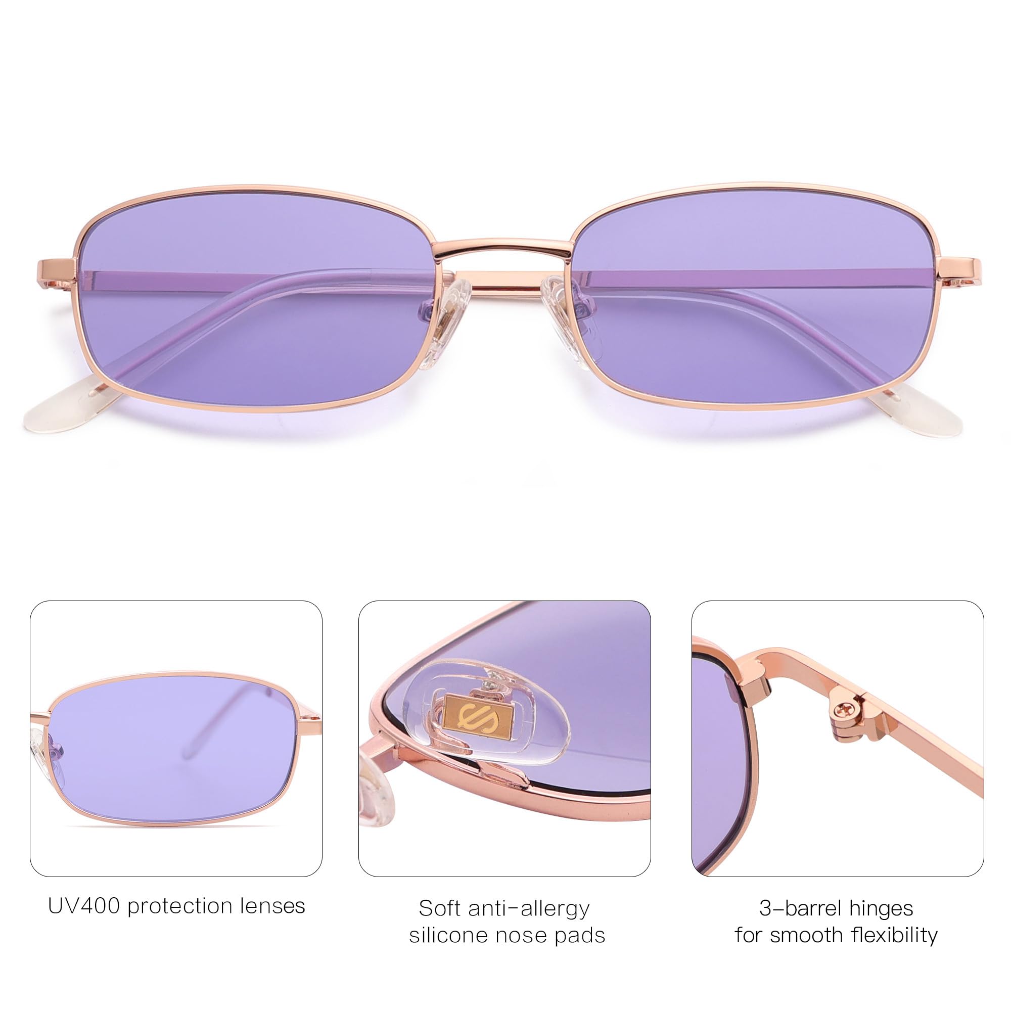 SOJOS Small Trendy Rectangle Sunglasses Womens Mens, Retro 80s 90s Y2k Chic Narrow Thin Skinny Sunnies SJ1187