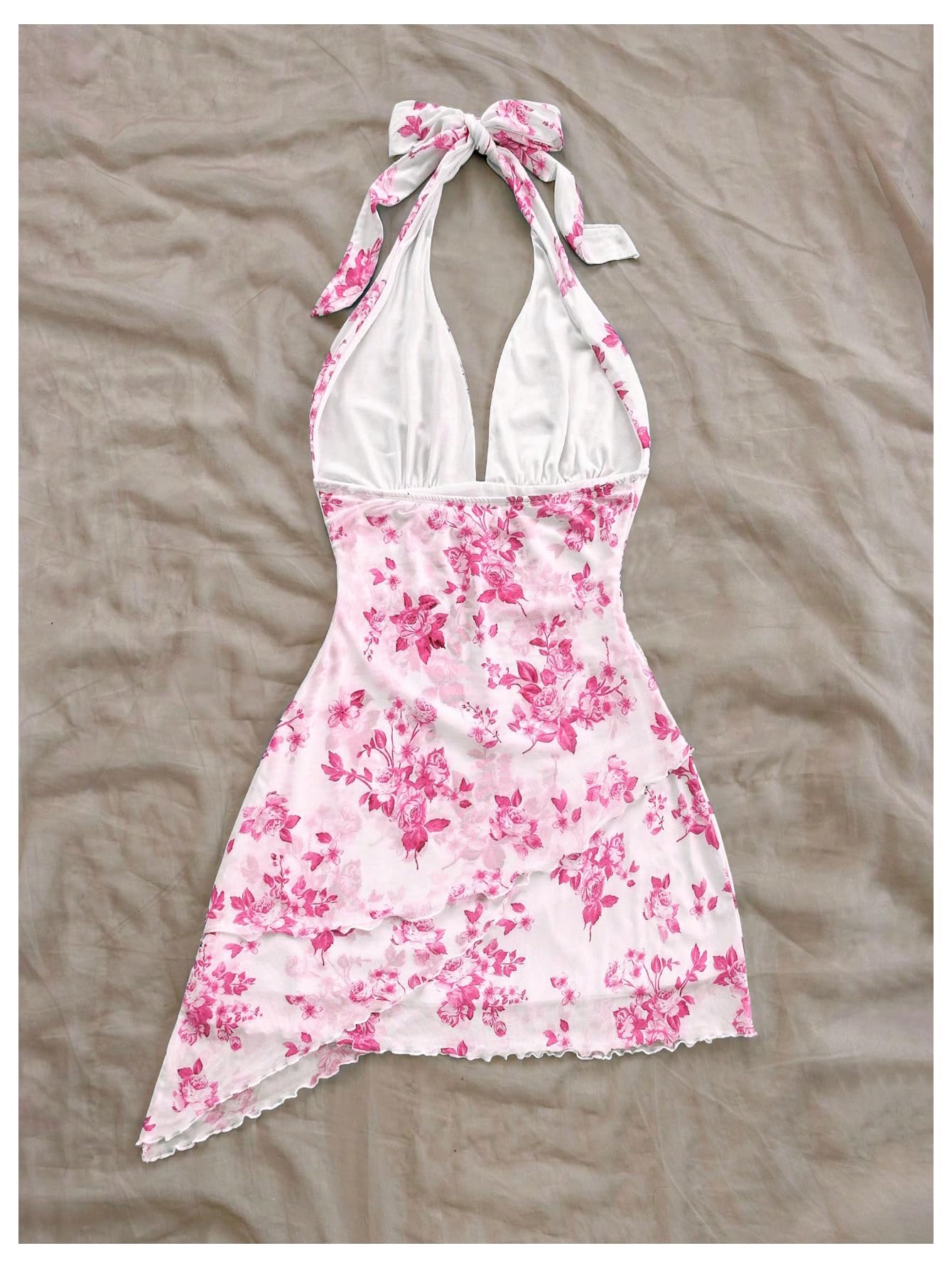SOLY HUX Women's Y2K Summer Tie Dye Floral Print Halter Sexy Mini Dress Retro Backless Bodycon Birthday Dresses