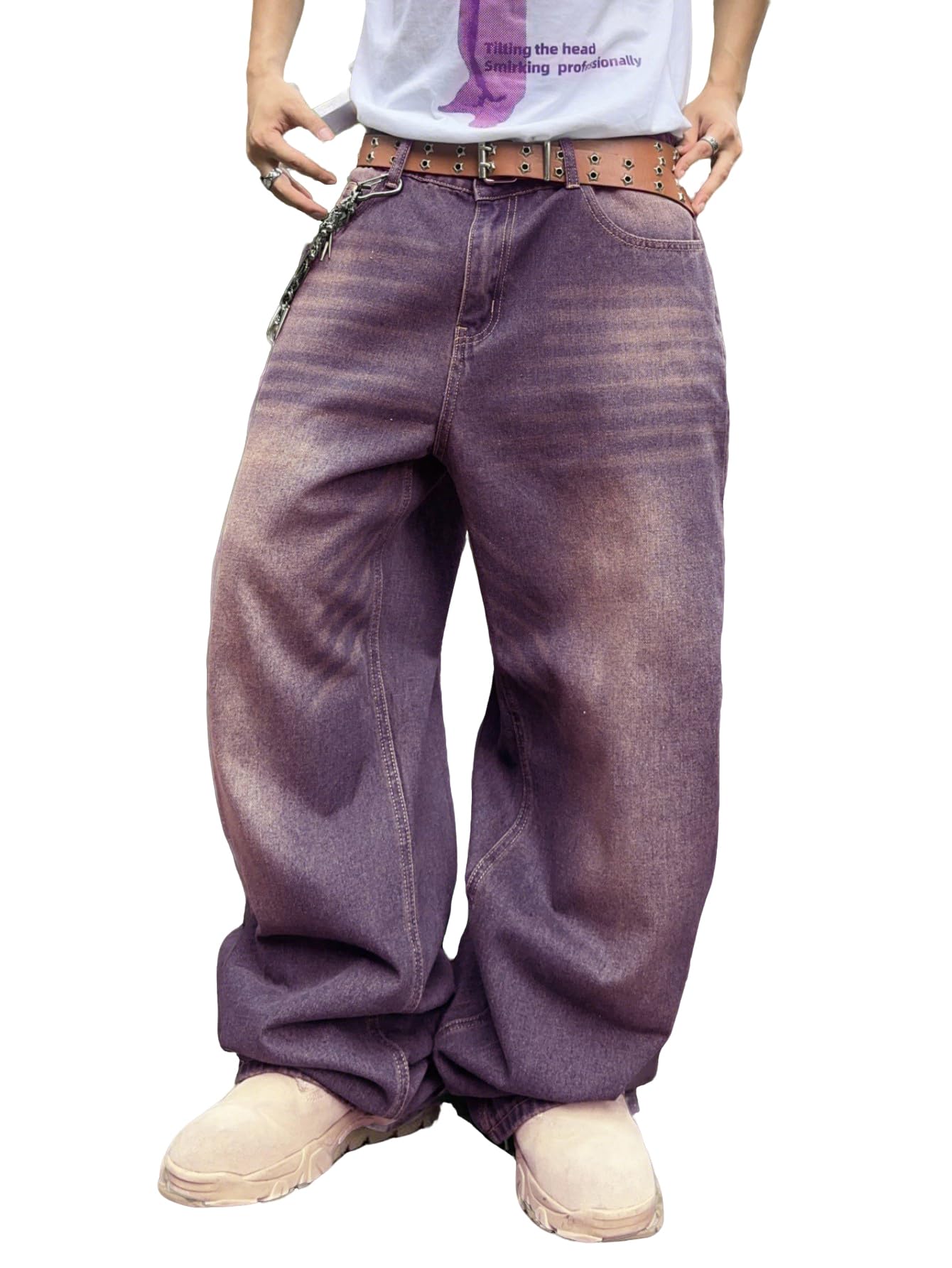 Mens Streetwear Hip Hop Baggy Jeans Wide Leg Skater Denim Pants Loose Long Trousers