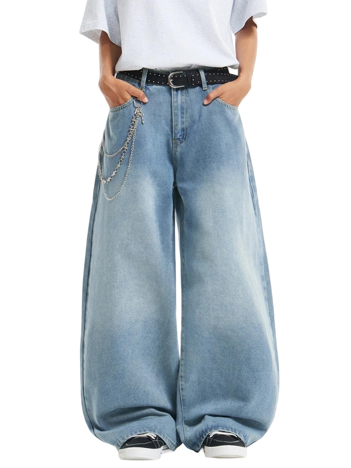 Mens Streetwear Hip Hop Baggy Jeans Wide Leg Skater Denim Pants Loose Long Trousers