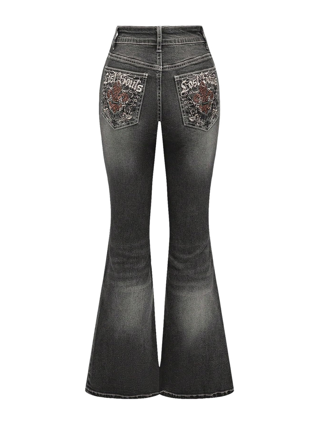 MakeMeChic Women's Flared Jeans Bell Bottom Jeans Embroidered Y2K High Waist Stretchy Denim Pants