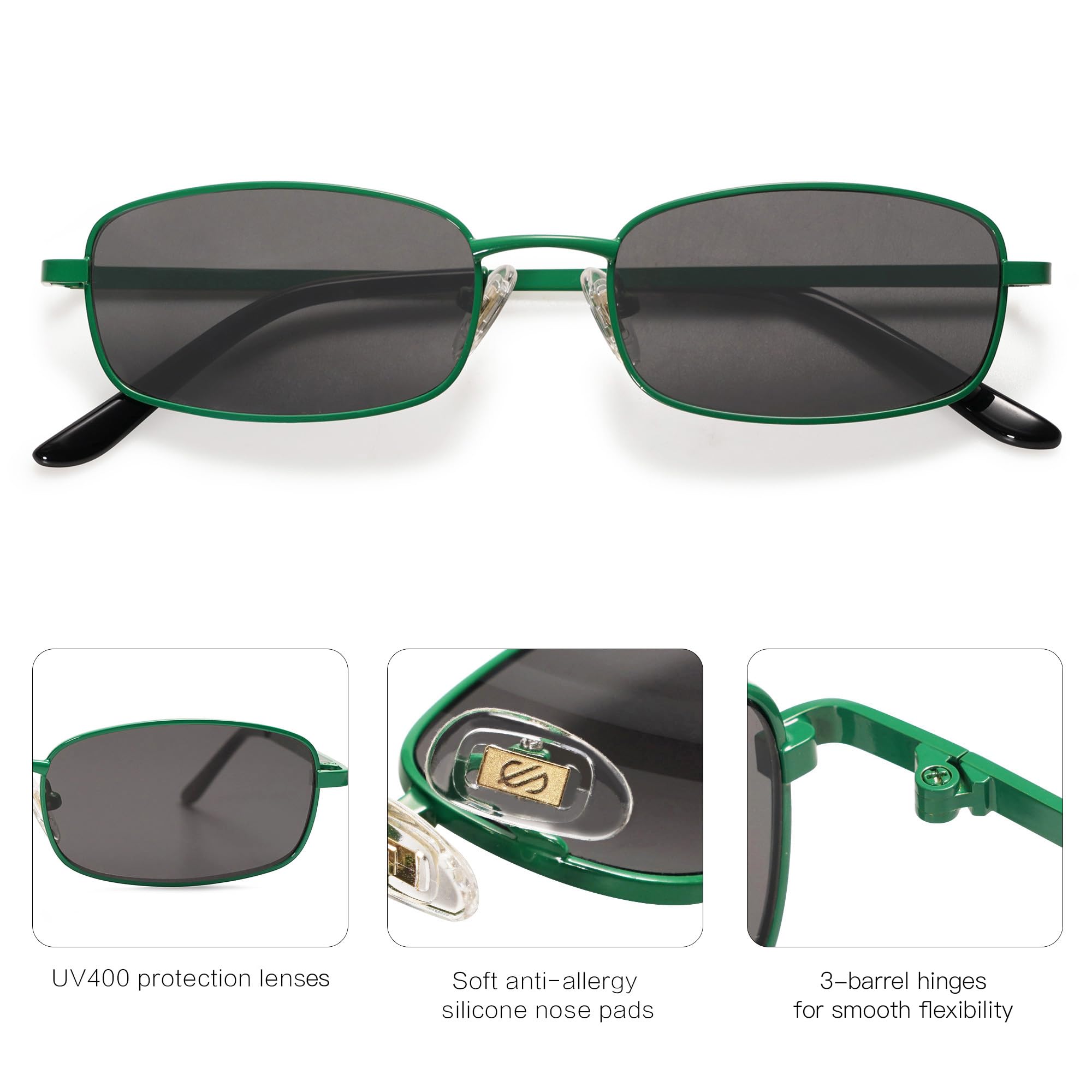 SOJOS Small Trendy Rectangle Sunglasses Womens Mens, Retro 80s 90s Y2k Chic Narrow Thin Skinny Sunnies SJ1187
