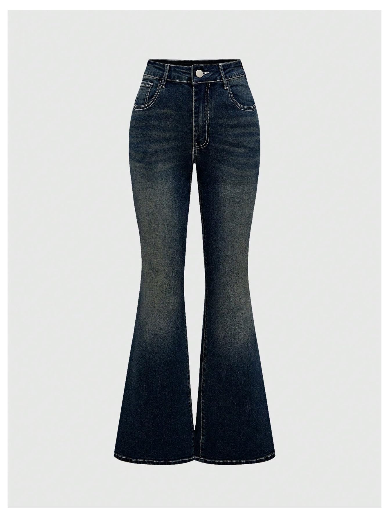 MakeMeChic Women's Flared Jeans Bell Bottom Jeans Embroidered Y2K High Waist Stretchy Denim Pants