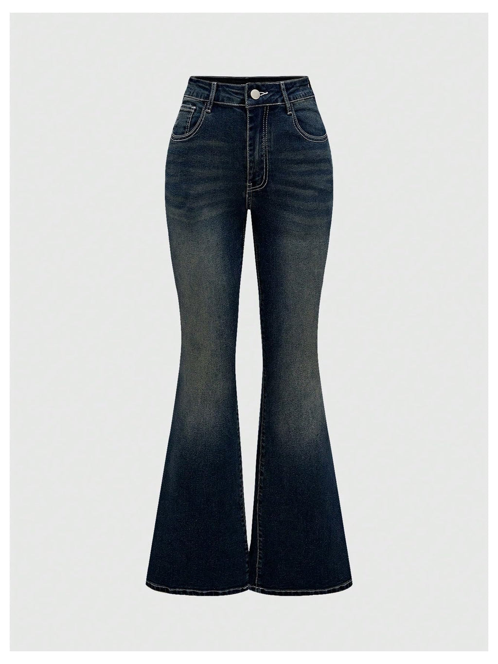MakeMeChic Women's Flared Jeans Bell Bottom Jeans Embroidered Y2K High Waist Stretchy Denim Pants
