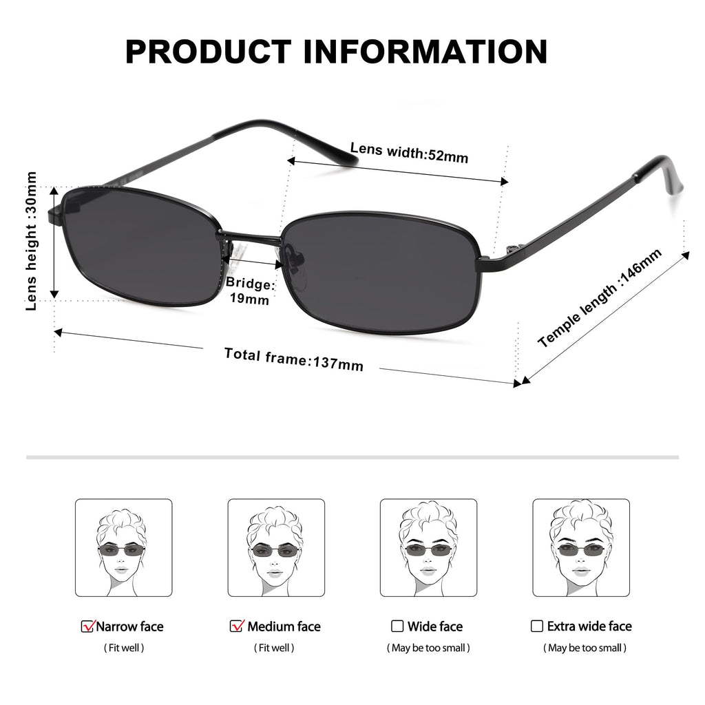 SOJOS Small Trendy Rectangle Sunglasses Womens Mens, Retro 80s 90s Y2k Chic Narrow Thin Skinny Sunnies SJ1187