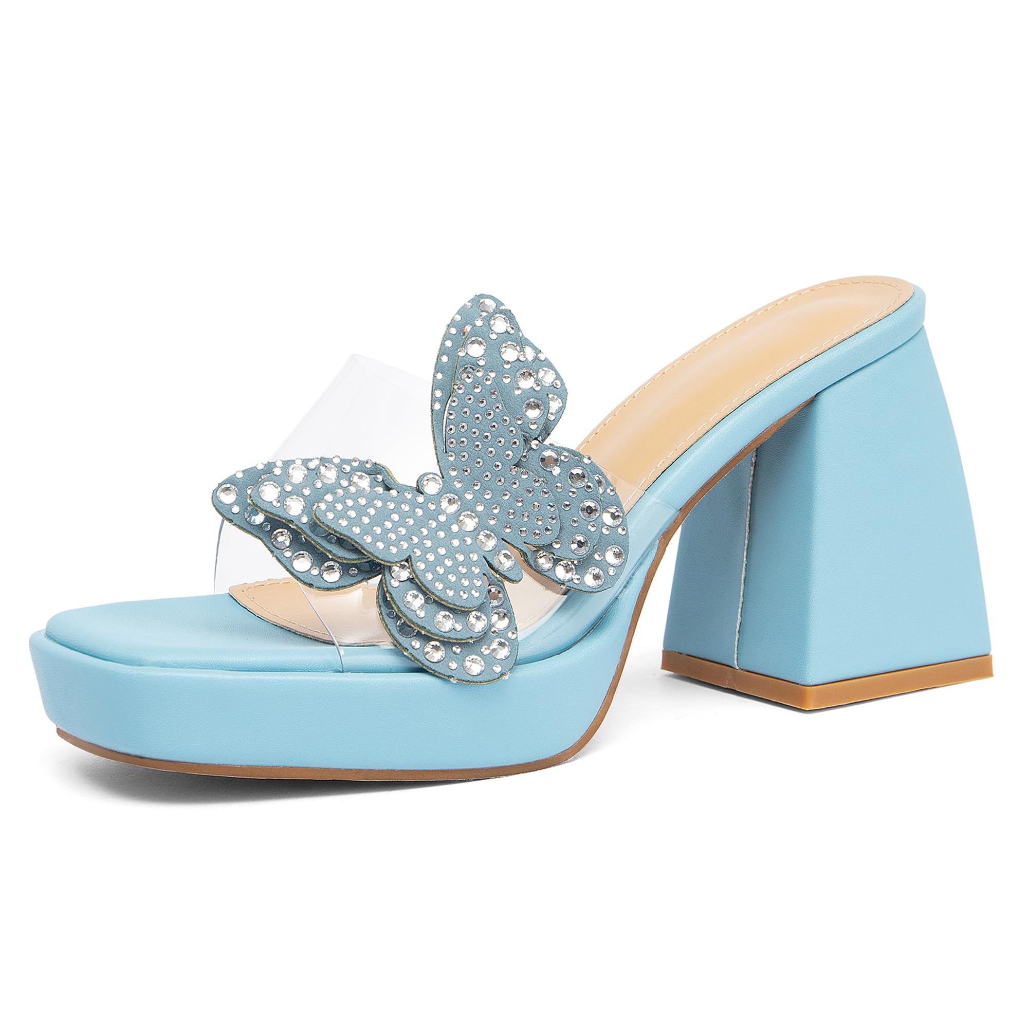 NEWBELLA Butterfly Rhinestone Platform Heels - Transparent Chunky High Heels Sandals for Women, Perfect for Prom and Dressy Occasions-Y2K Fairy Style