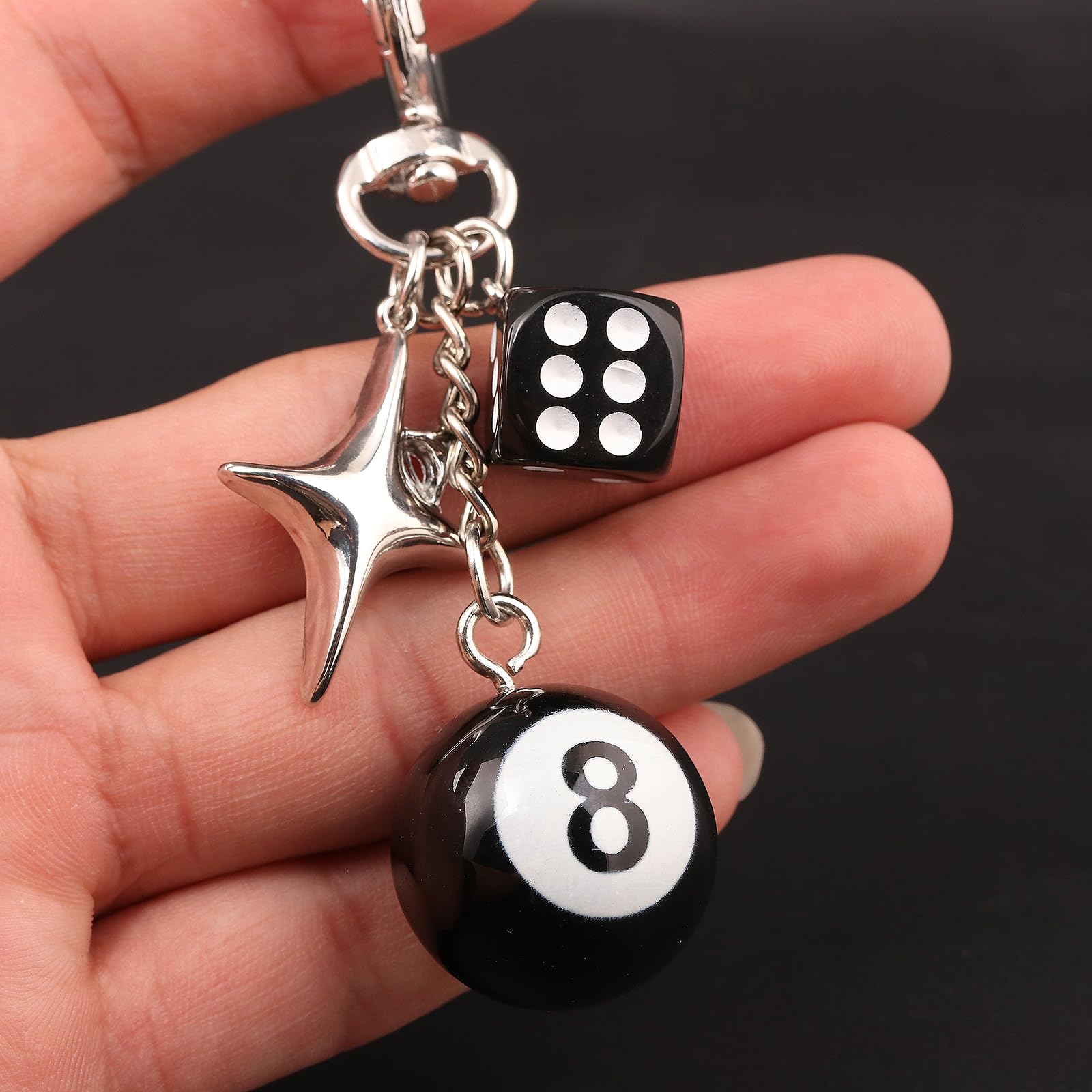 8 Ball Dice Charm Keychain - Cute Bag Purse Handbag Accessories - Y2K Aesthetic Key Chain for Women Men