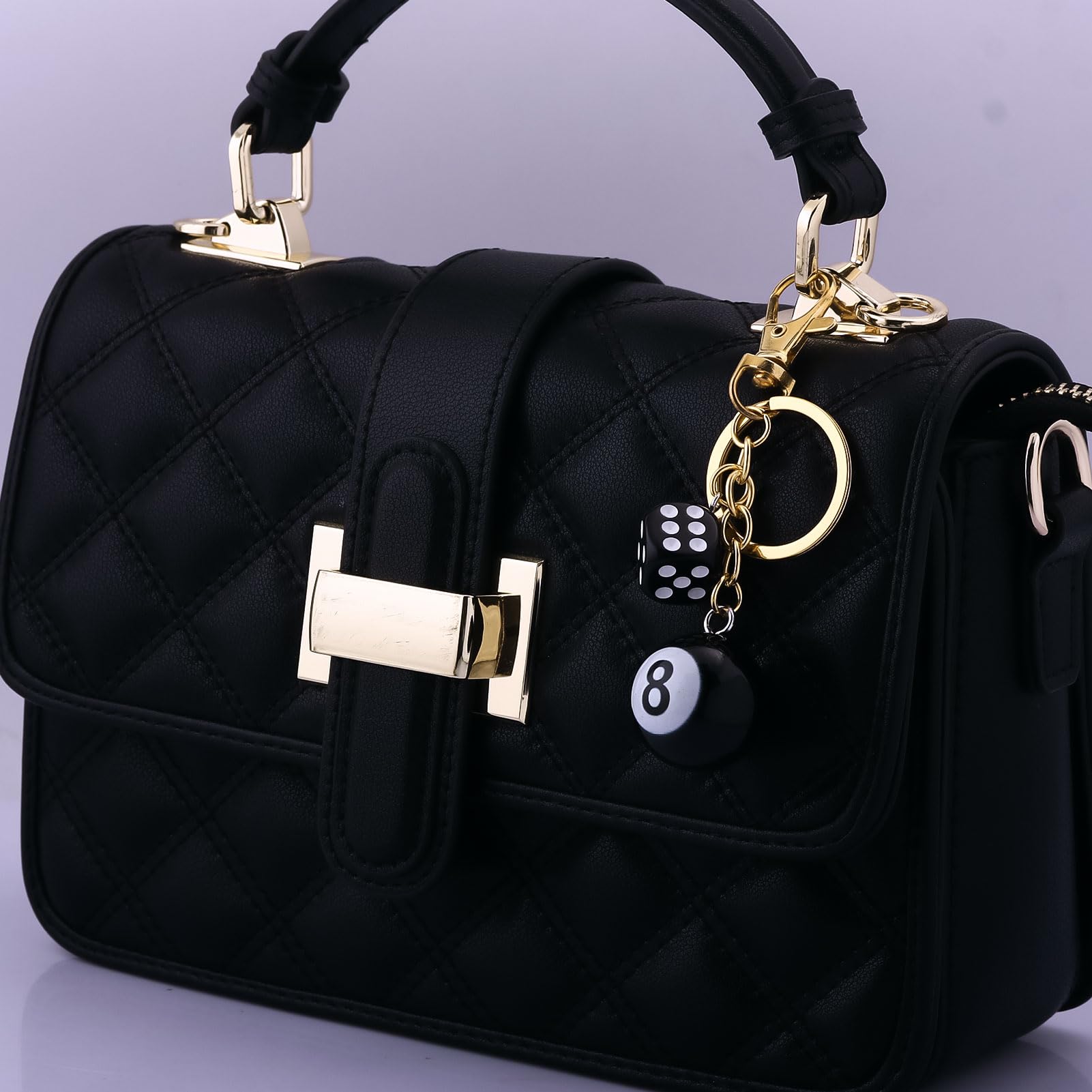 8 Ball Dice Charm Keychain - Cute Bag Purse Handbag Accessories - Y2K Aesthetic Key Chain for Women Men