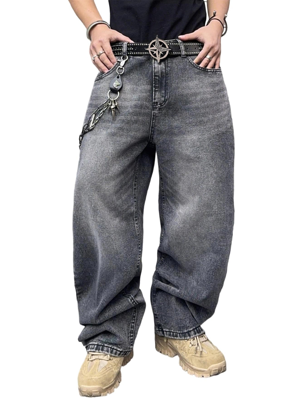 Mens Streetwear Hip Hop Baggy Jeans Wide Leg Skater Denim Pants Loose Long Trousers