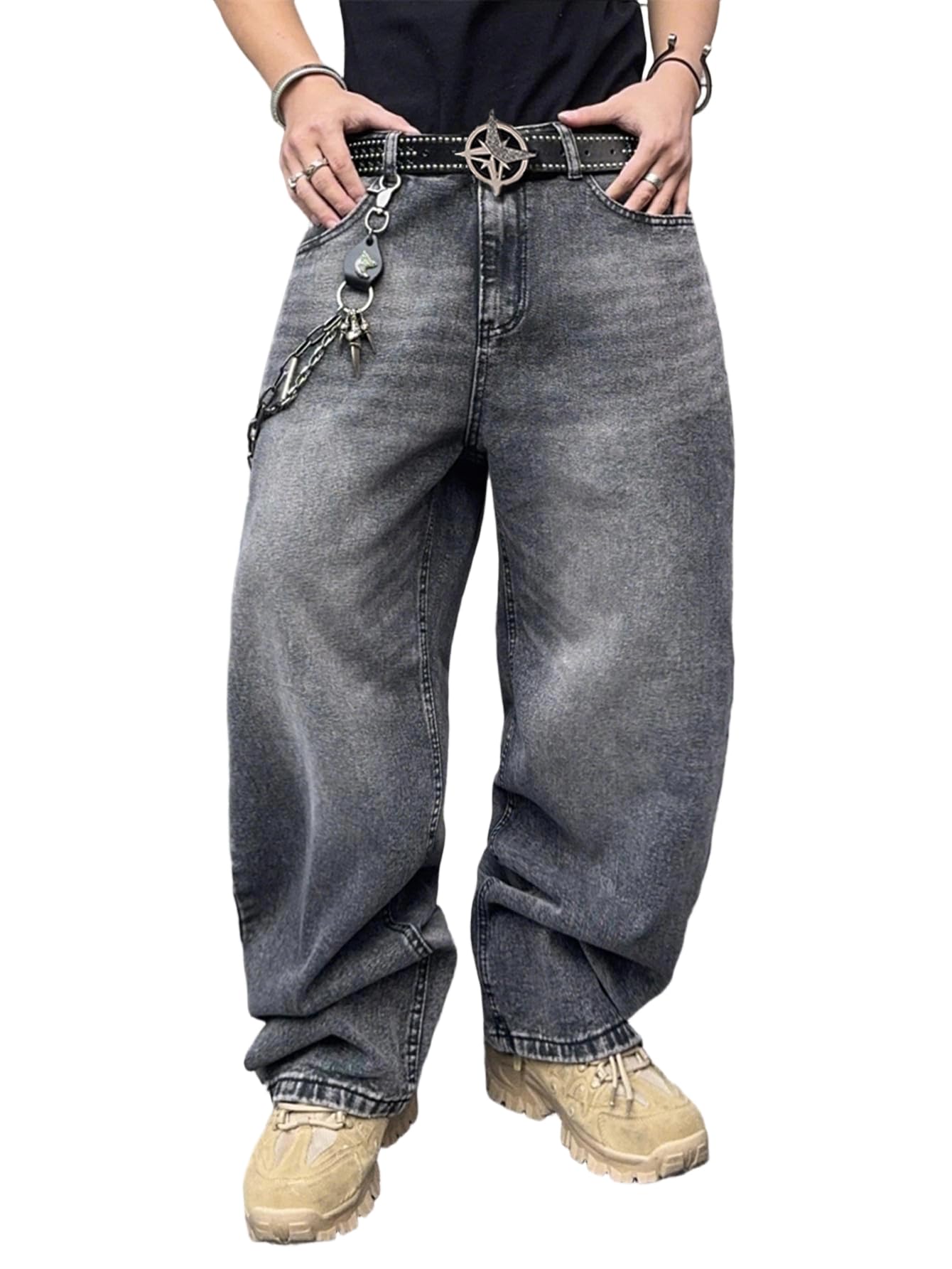 Mens Streetwear Hip Hop Baggy Jeans Wide Leg Skater Denim Pants Loose Long Trousers