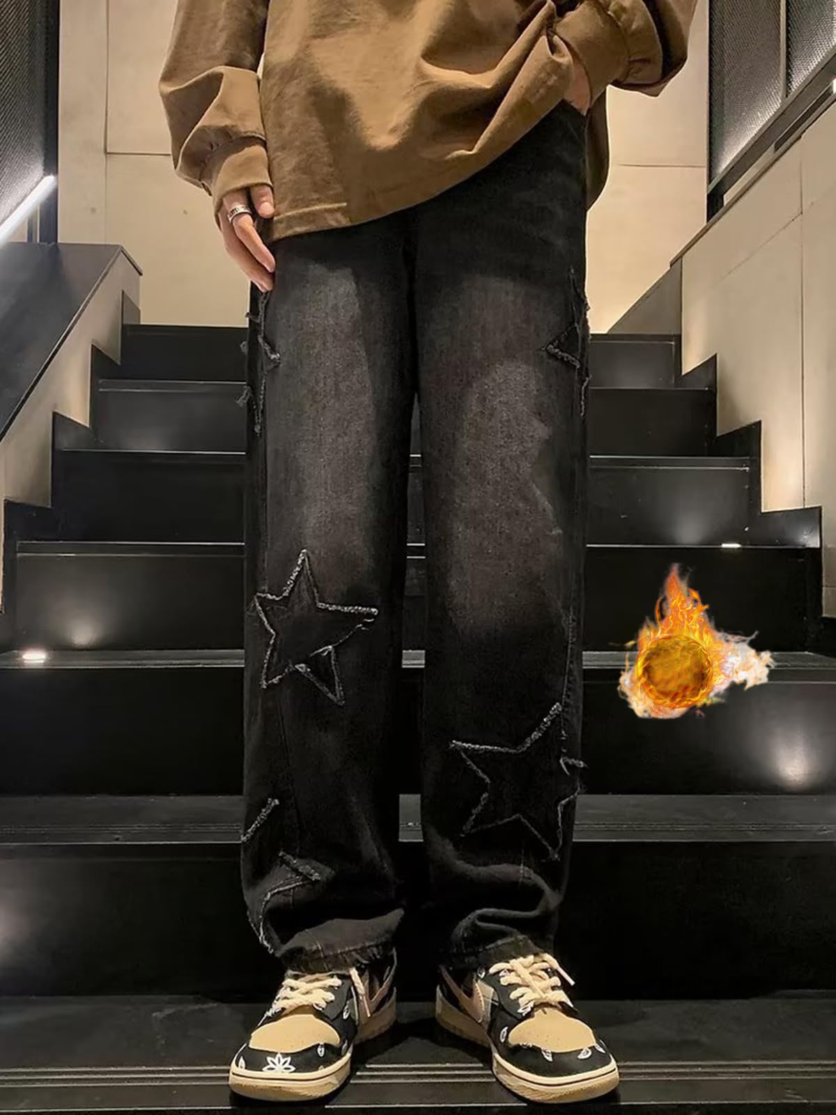 Mens Y2k Star Jeans High Waisted Hip Hop Streetwear Jeans Loose Baggy Embroidery Aesthetic Harajuku Denim Pants