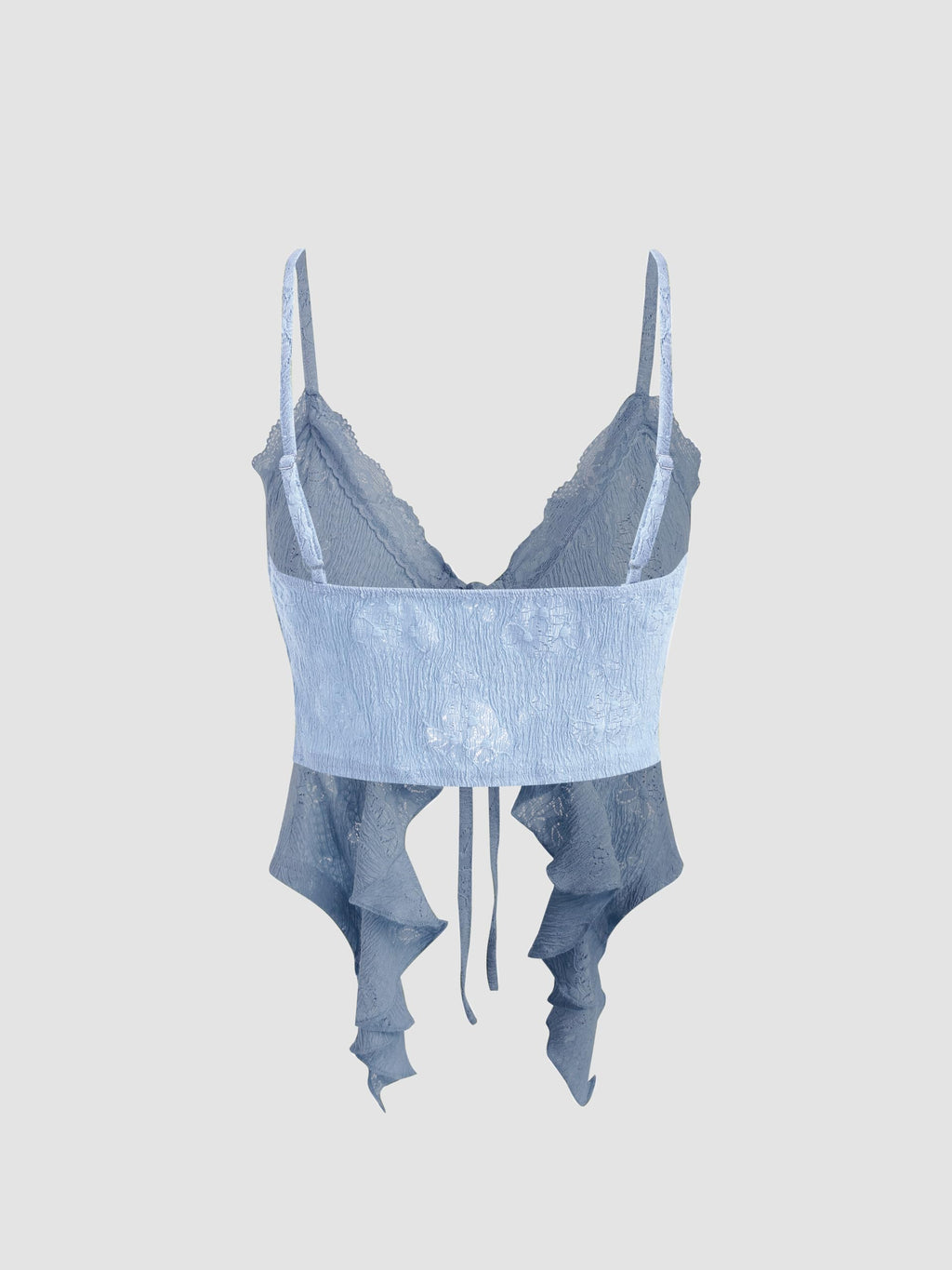 CIDER Going Out Tops for Women Y2K Tie Front Asymmetrical Ruffle Hem Lace Spaghetti Strap Cowgirl Crop Tops