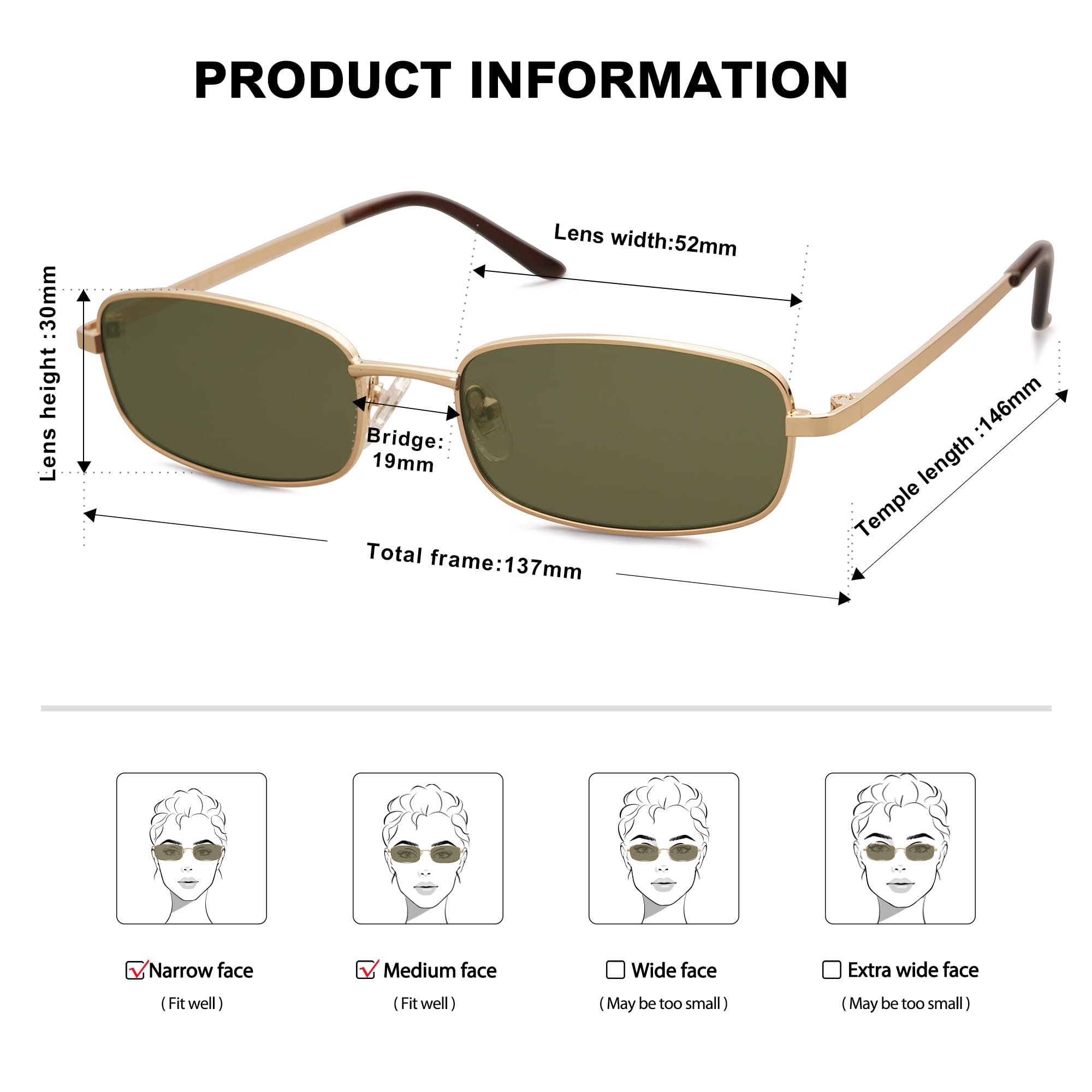 SOJOS Small Trendy Rectangle Sunglasses Womens Mens, Retro 80s 90s Y2k Chic Narrow Thin Skinny Sunnies SJ1187