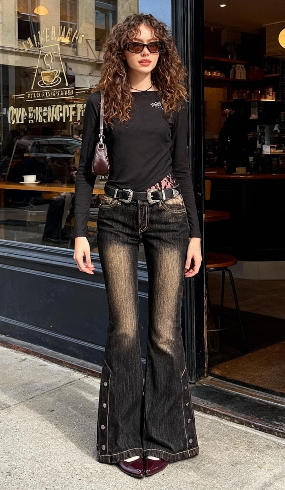 Women Bell Bottom Jeans Stretchy Flare Mid Rise Embroidery Vintage Denim Pants 90s Outfits Y2k Clothes