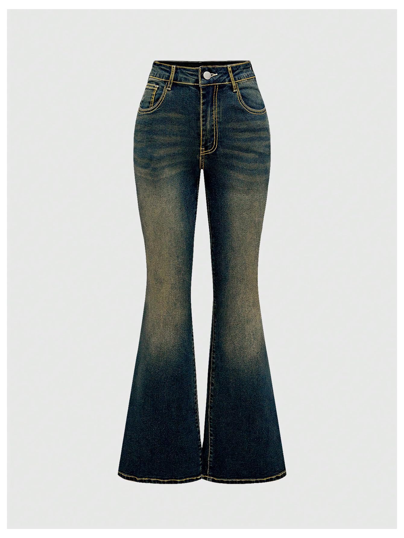 MakeMeChic Women's Flared Jeans Bell Bottom Jeans Embroidered Y2K High Waist Stretchy Denim Pants