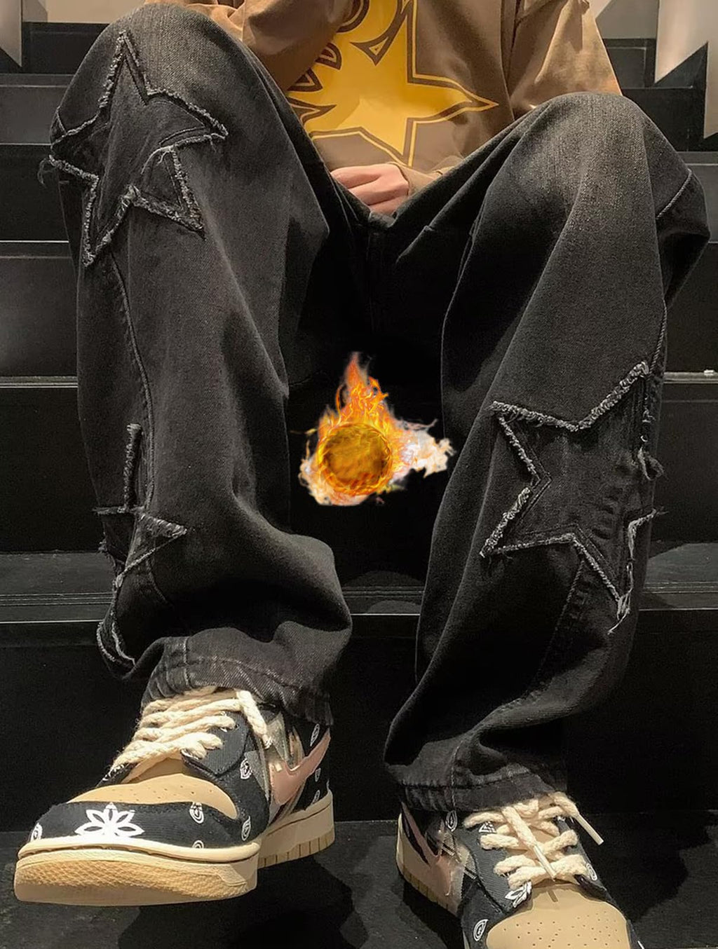 Mens Y2k Star Jeans High Waisted Hip Hop Streetwear Jeans Loose Baggy Embroidery Aesthetic Harajuku Denim Pants
