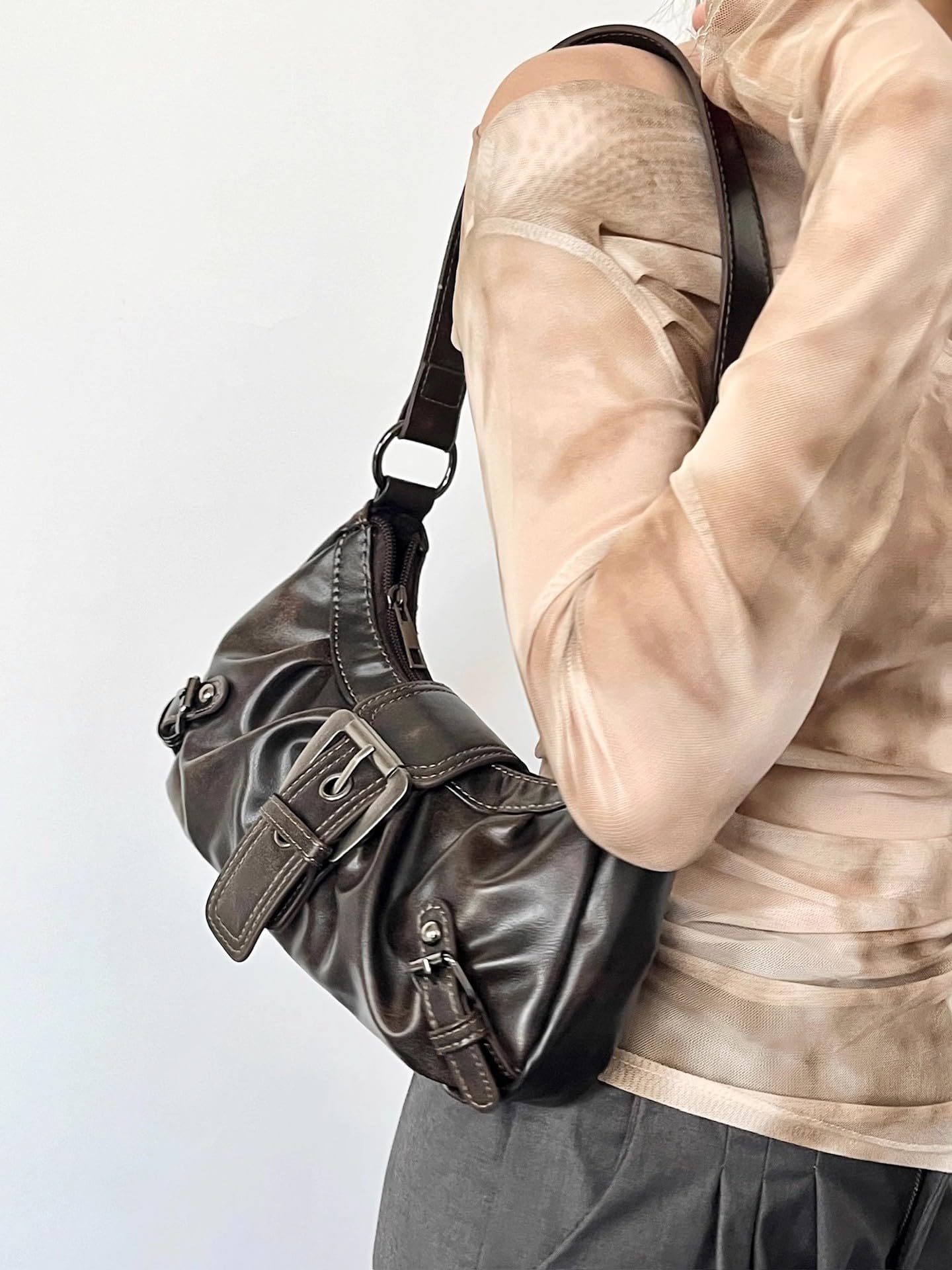 Y2k Purses for Women, Small Hobo Shoulder Bags Handbag Goth Punk Clutch Purse Trendy Underarm Bag