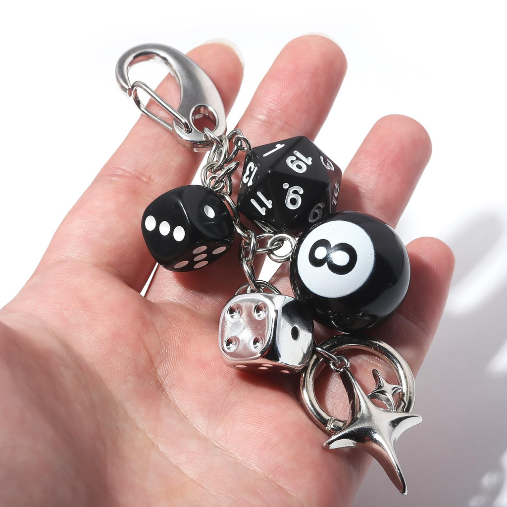 8 Ball Dice Charm Keychain - Cute Bag Purse Handbag Accessories - Y2K Aesthetic Key Chain for Women Men