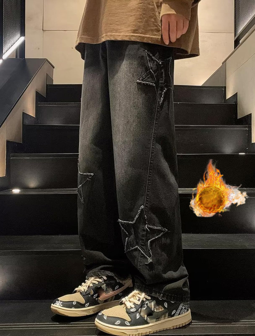 Mens Y2k Star Jeans High Waisted Hip Hop Streetwear Jeans Loose Baggy Embroidery Aesthetic Harajuku Denim Pants