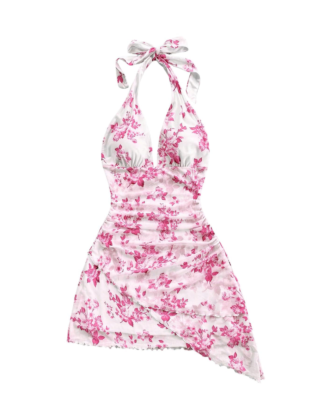 SOLY HUX Women's Y2K Summer Tie Dye Floral Print Halter Sexy Mini Dress Retro Backless Bodycon Birthday Dresses