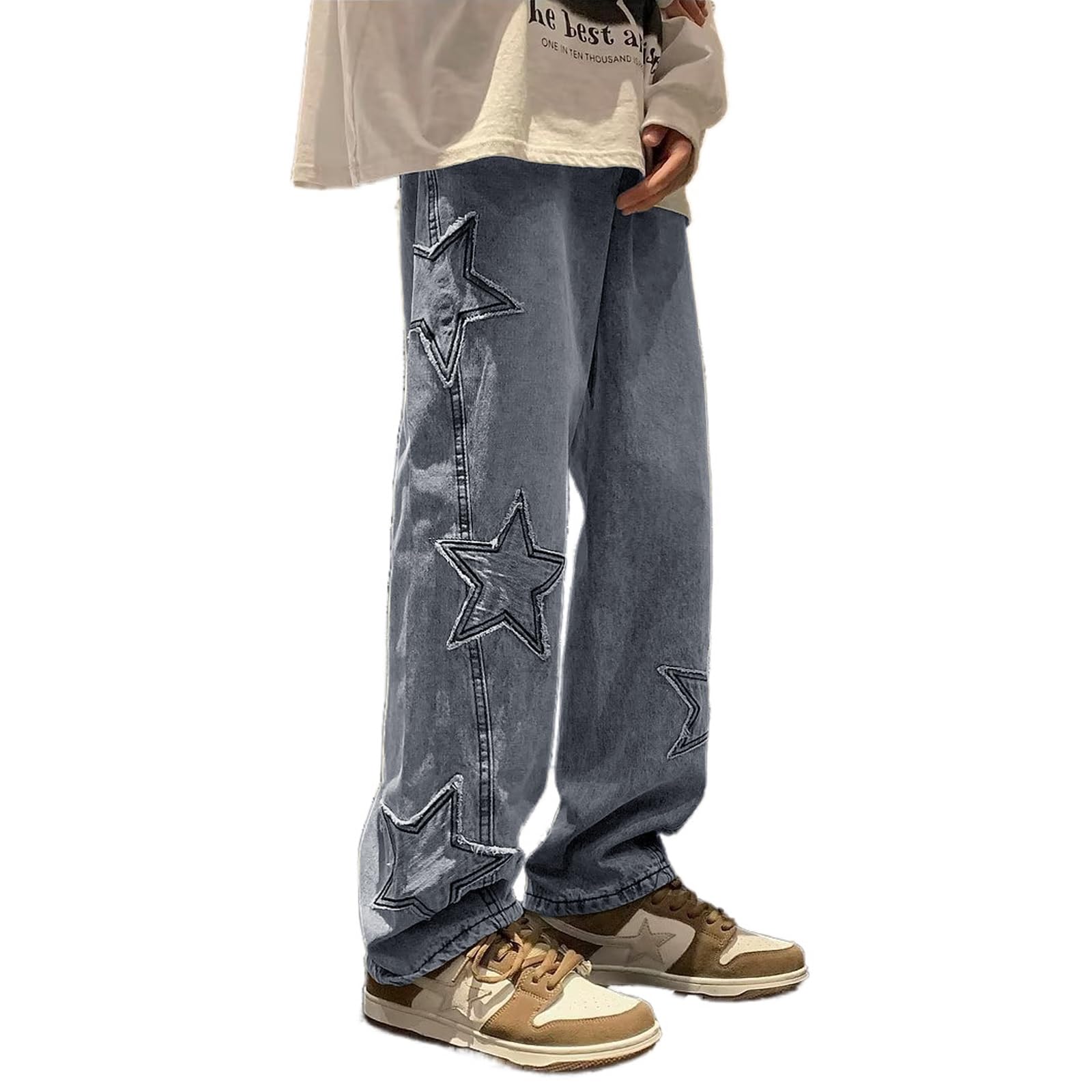 Mens Y2k Star Jeans High Waisted Hip Hop Streetwear Jeans Loose Baggy Embroidery Aesthetic Harajuku Denim Pants