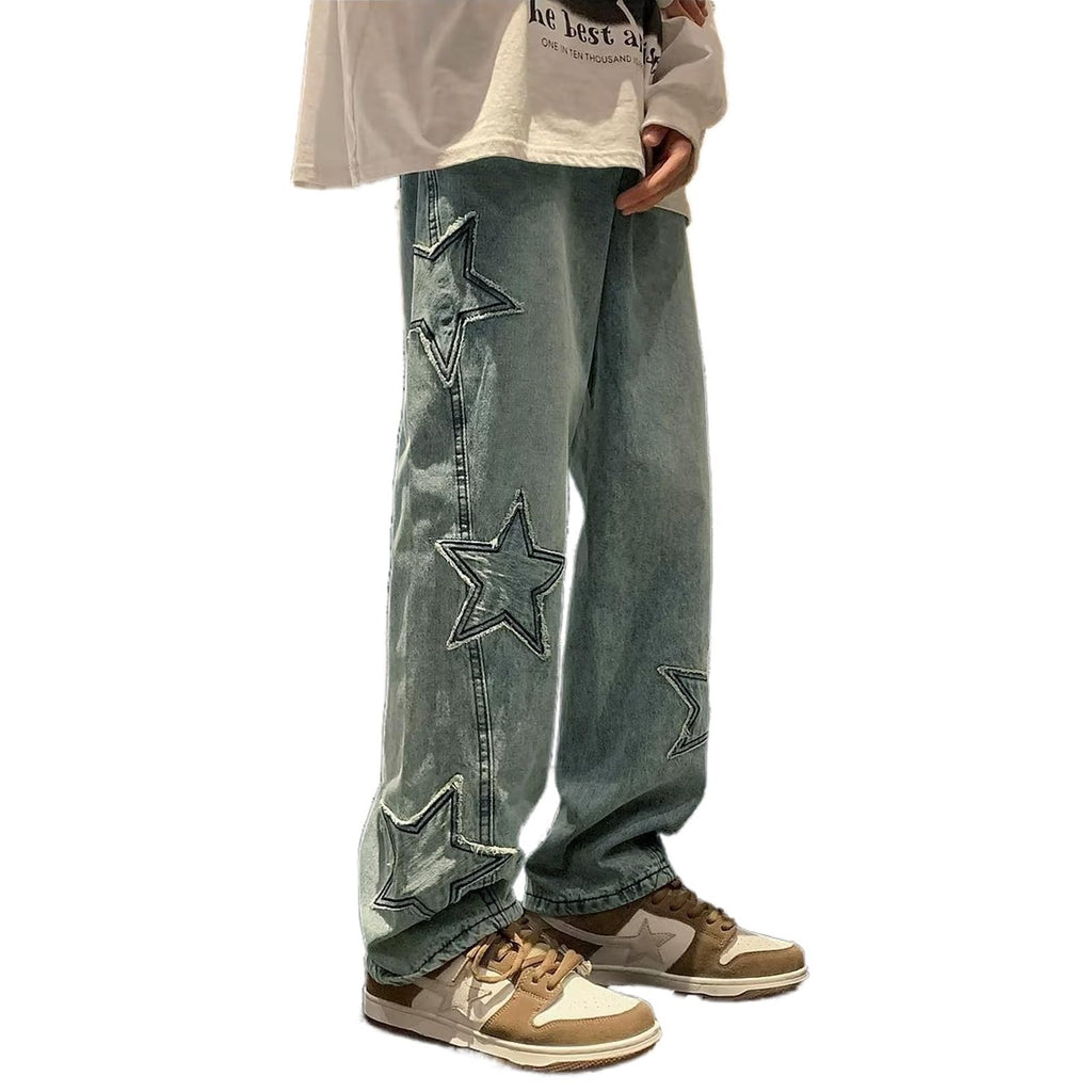 Mens Y2k Star Jeans High Waisted Hip Hop Streetwear Jeans Loose Baggy Embroidery Aesthetic Harajuku Denim Pants