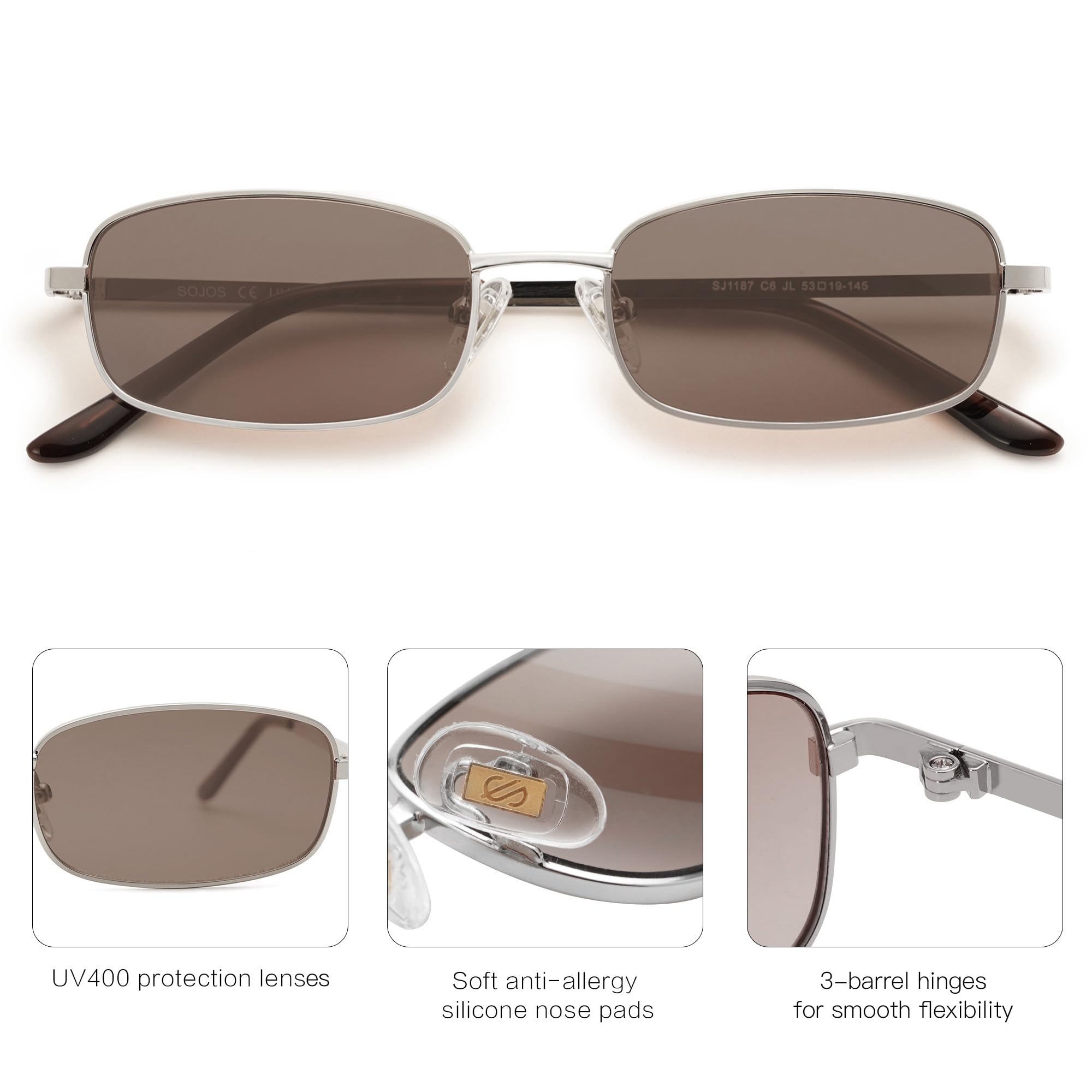 SOJOS Small Trendy Rectangle Sunglasses Womens Mens, Retro 80s 90s Y2k Chic Narrow Thin Skinny Sunnies SJ1187
